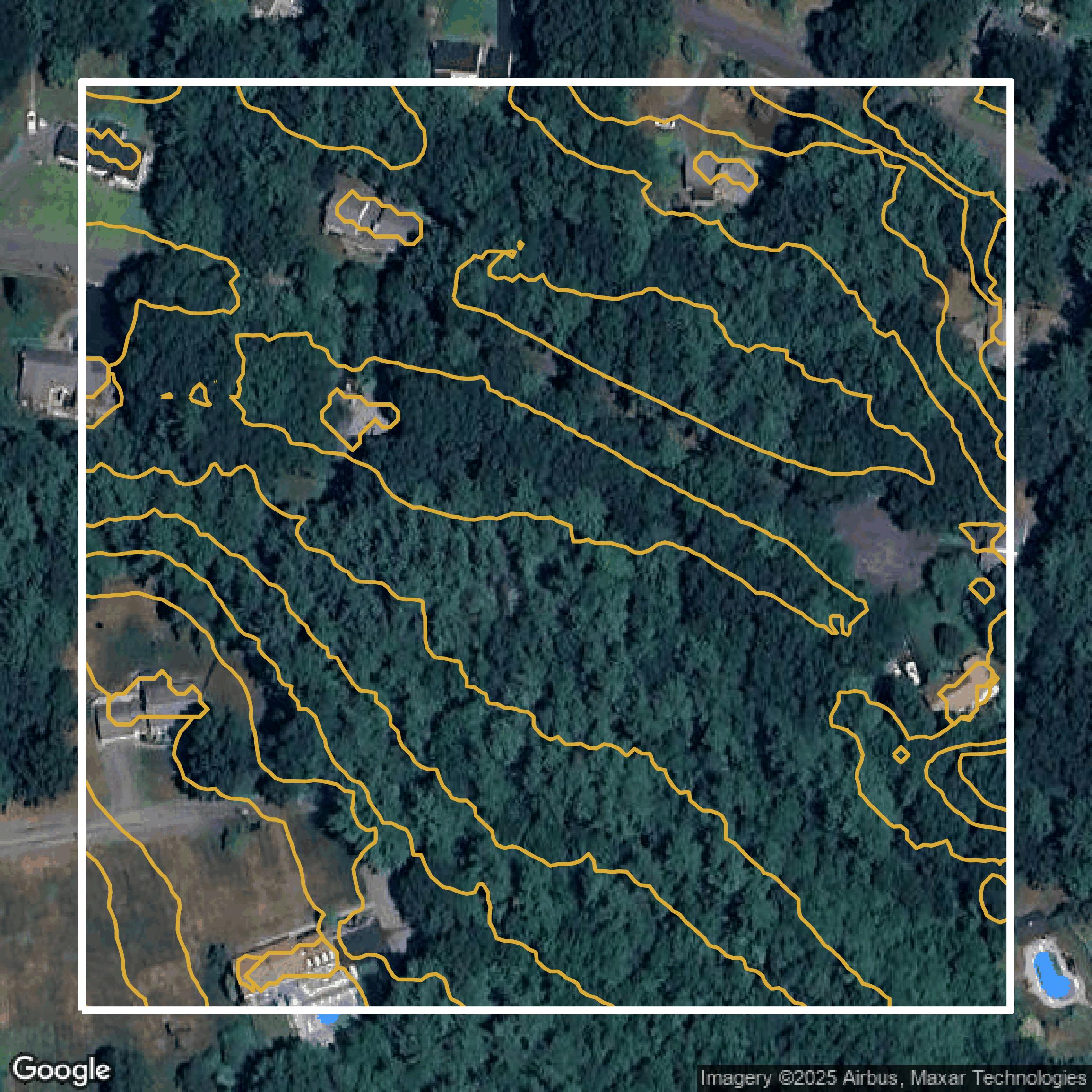 This image shows a contour map in Middlesex County created using GIS data in Equator.