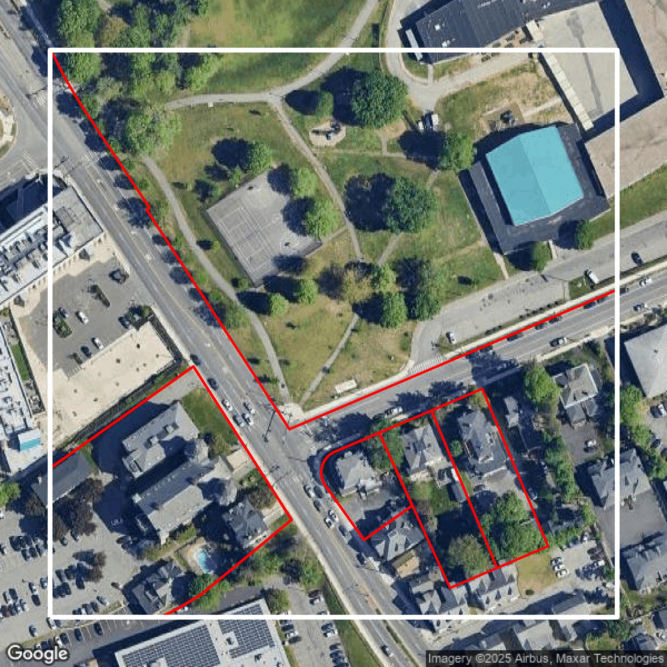 This image shows parcel and building data in Middlesex County created using GIS data in Equator.