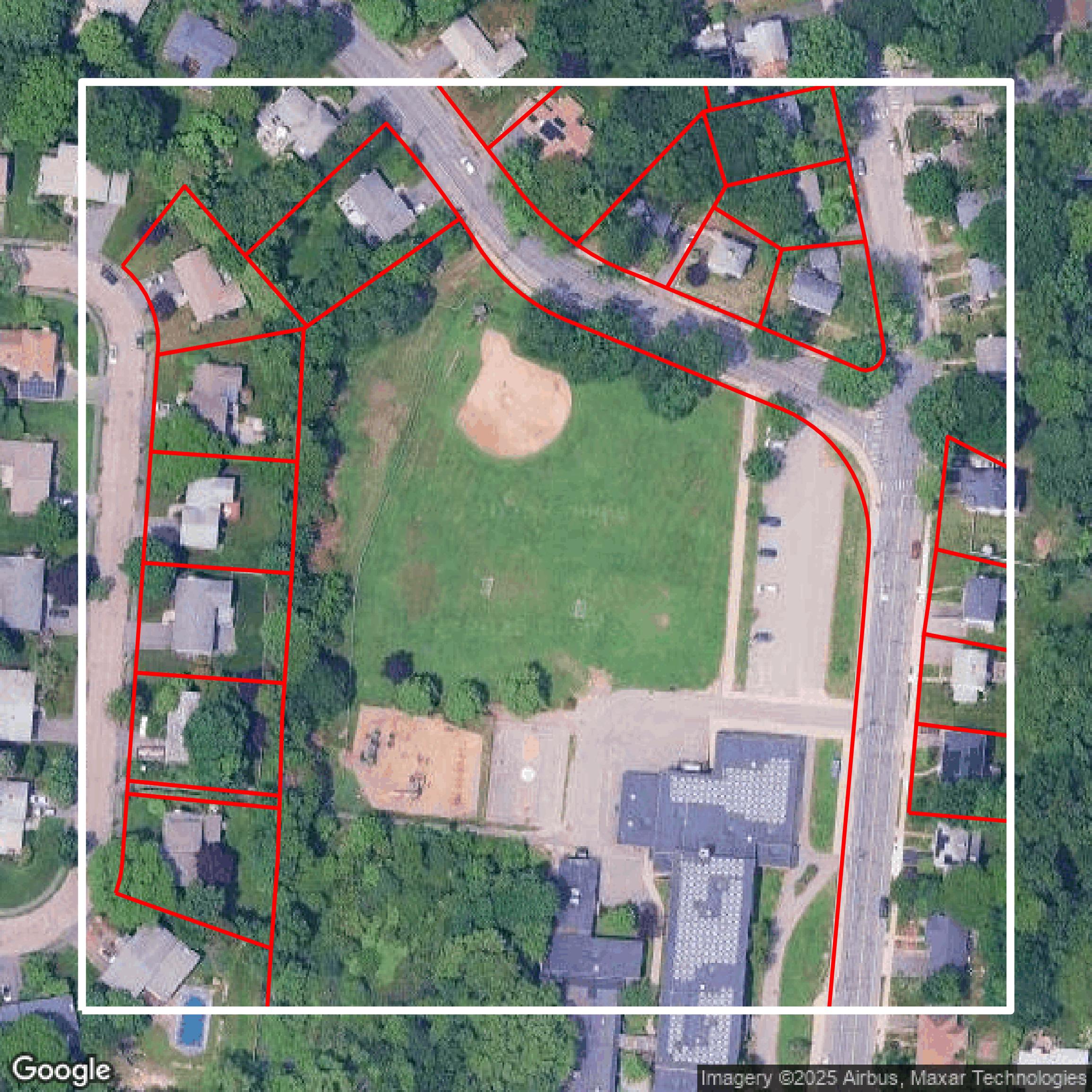 This image shows parcel and building data in Middlesex County created using GIS data in Equator.
