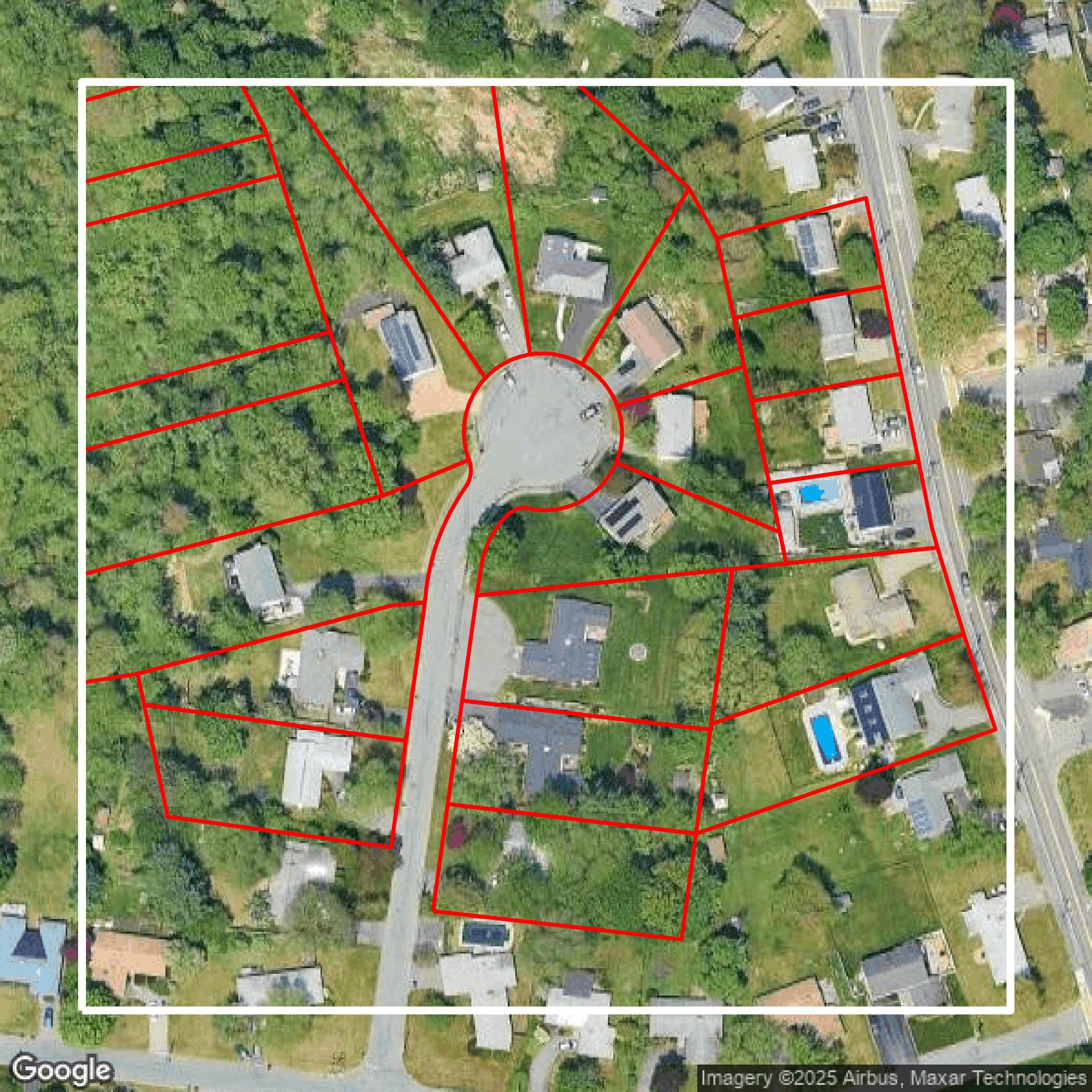 This image shows parcel and building data in Middlesex County created using GIS data in Equator.