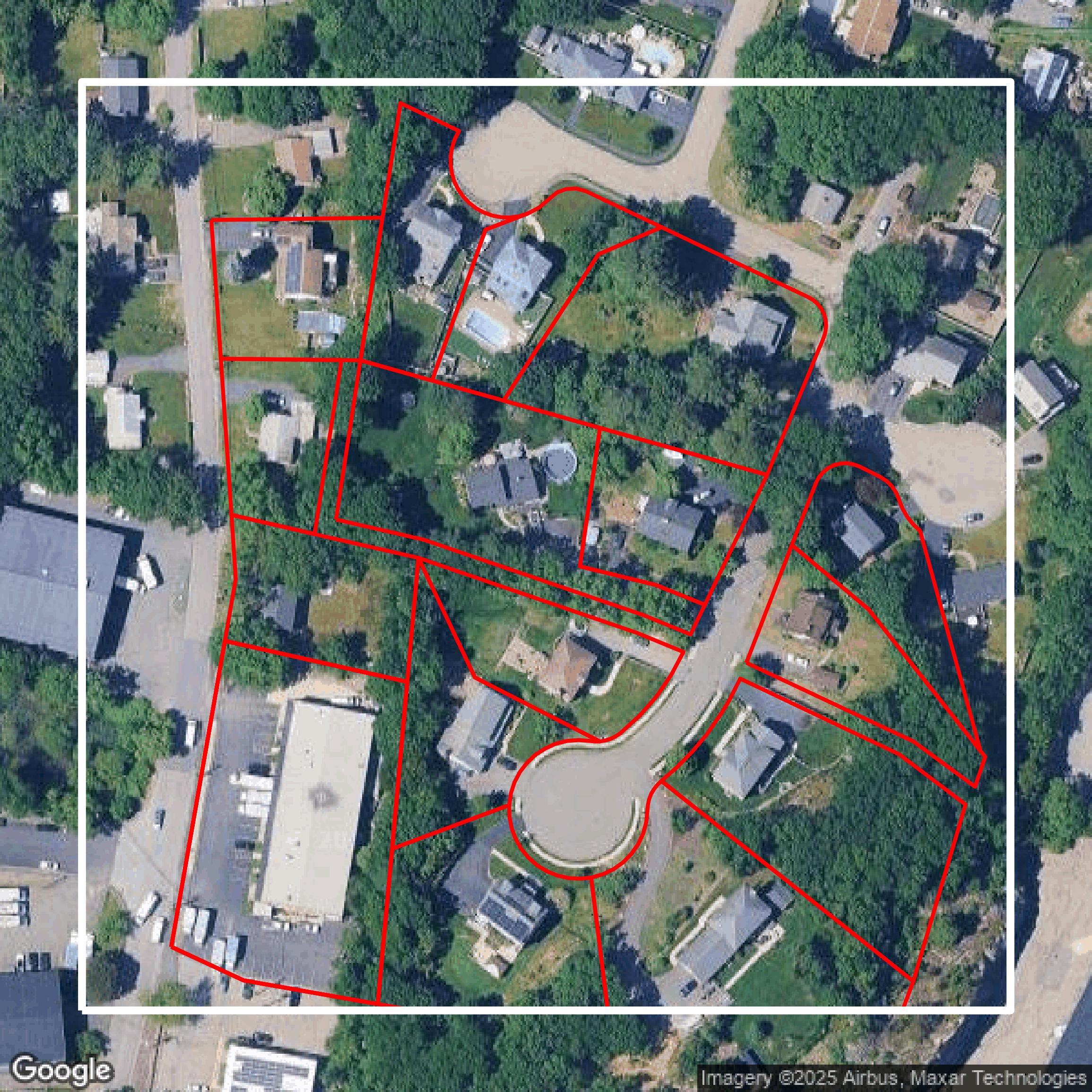 This image shows parcel and building data in Middlesex County created using GIS data in Equator.