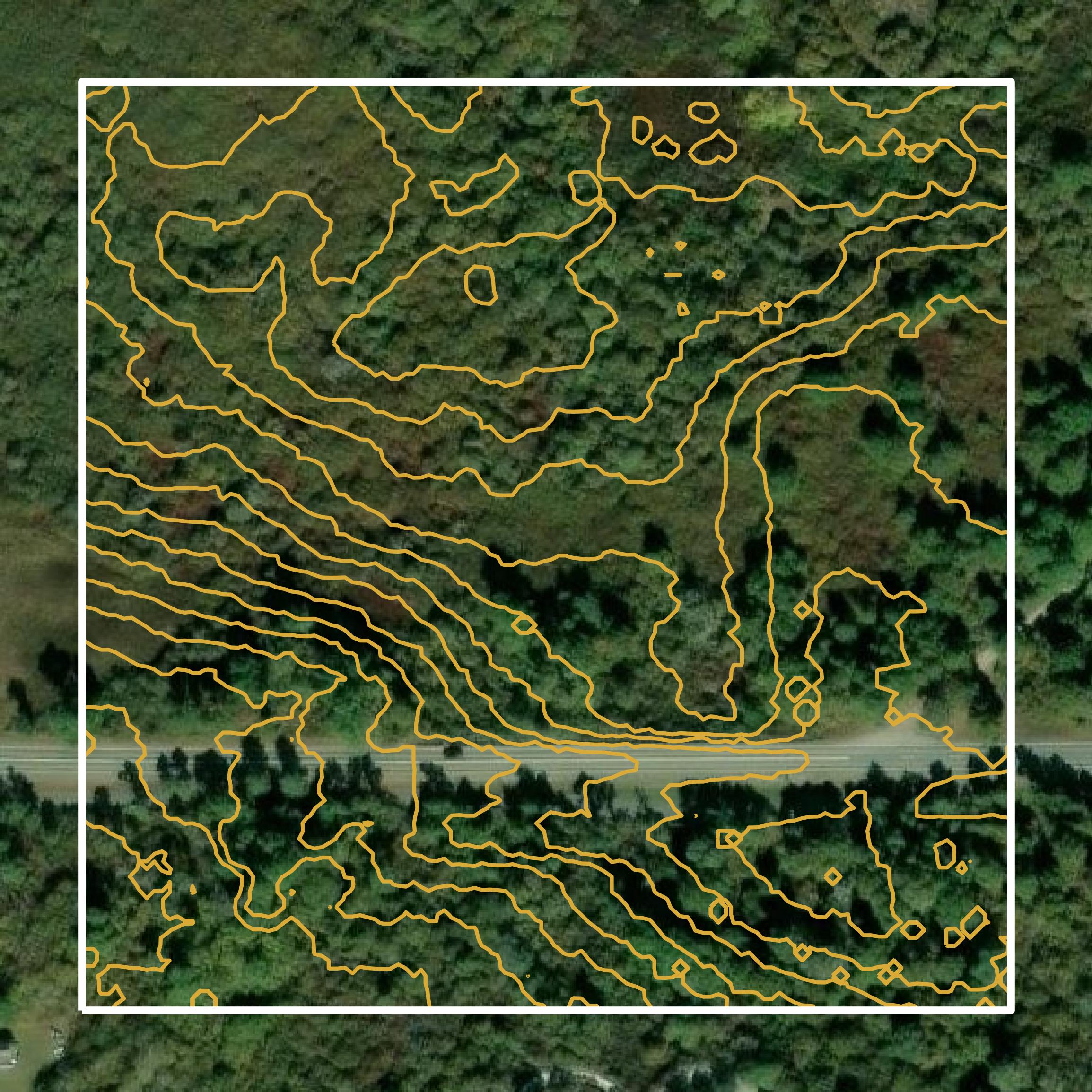 This image shows a contour map in Nantucket County created using GIS data in Equator.