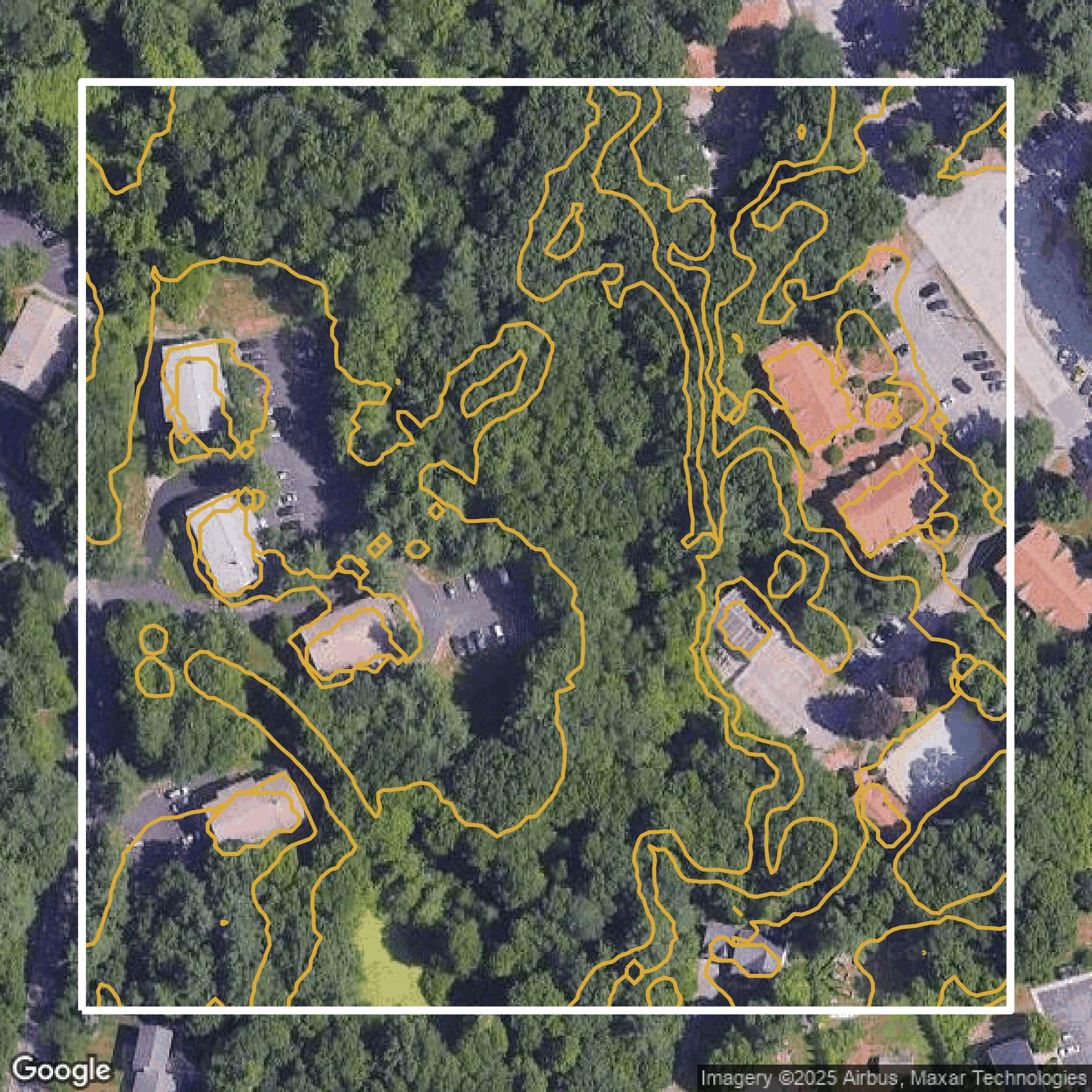 This image shows a contour map in Norfolk County created using GIS data in Equator.