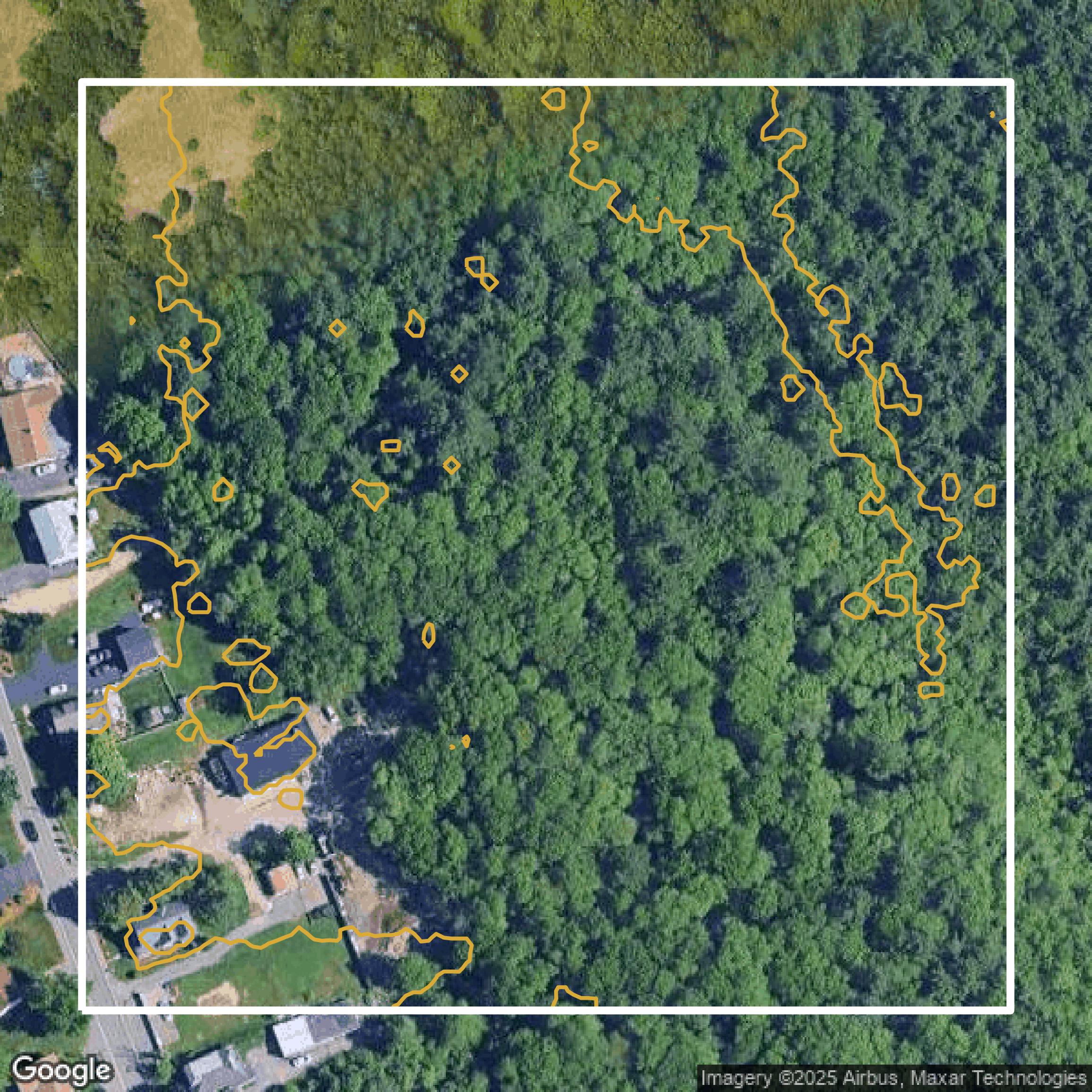 This image shows a contour map in Norfolk County created using GIS data in Equator.