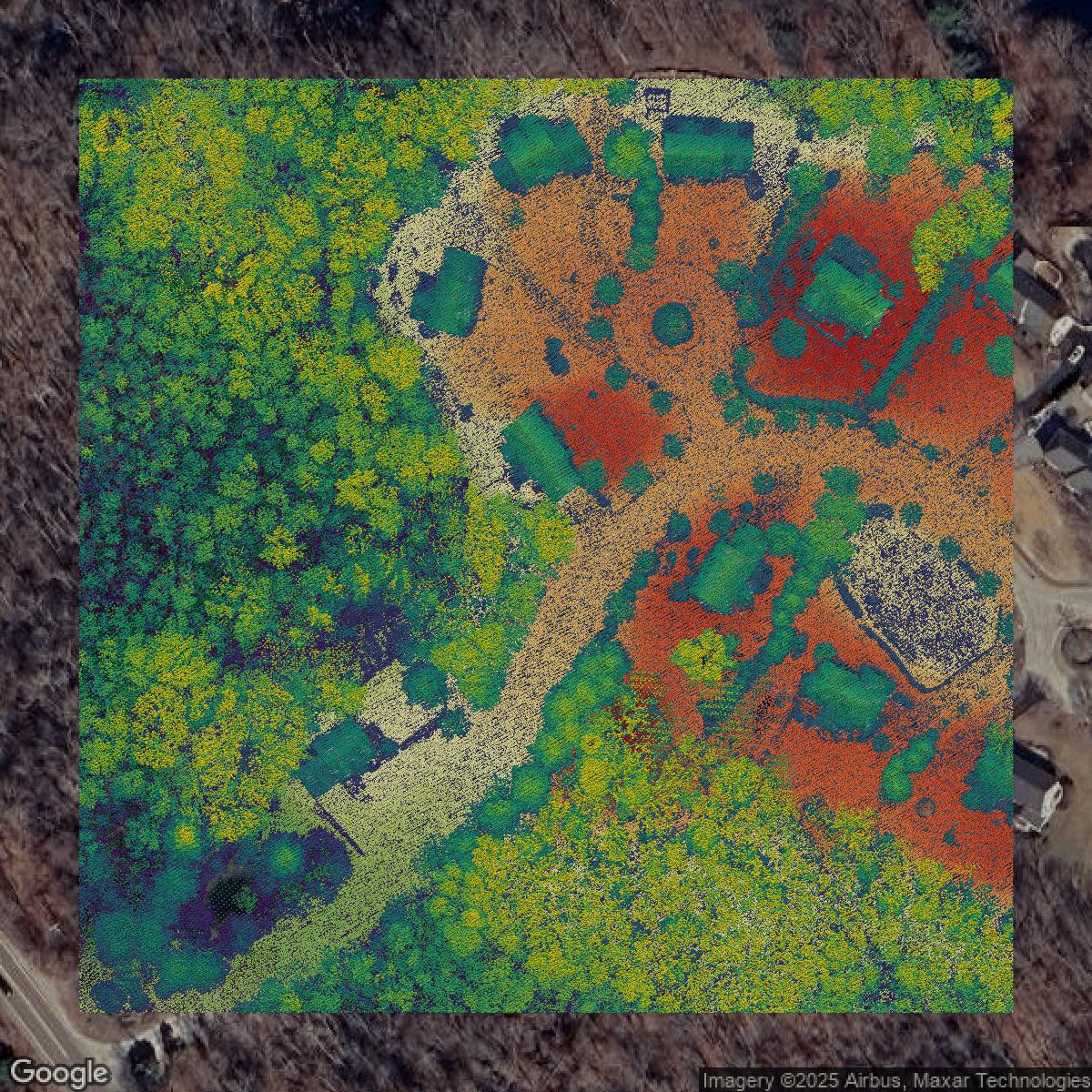 This image shows a LiDAR point cloud in Norfolk County created using GIS data in Equator.