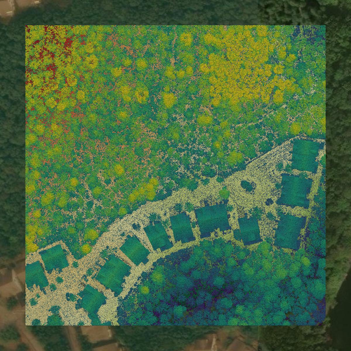 This image shows a LiDAR point cloud in Plymouth County created using GIS data in Equator.