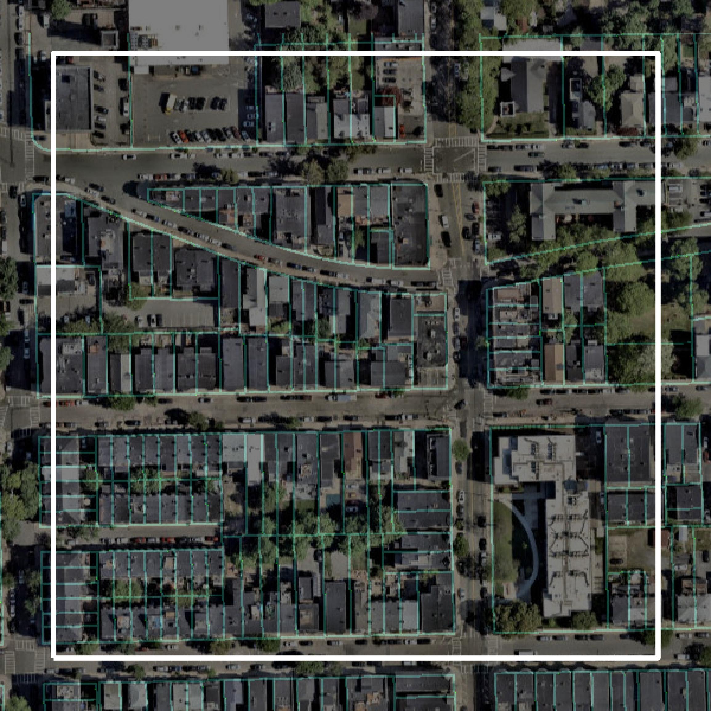 This image shows parcel and building data in Suffolk County created using GIS data in Equator.