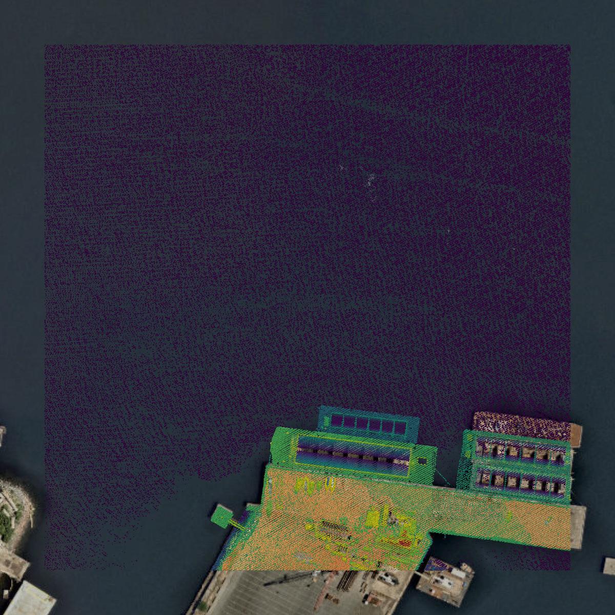 This image shows a LiDAR point cloud in Suffolk County created using GIS data in Equator.
