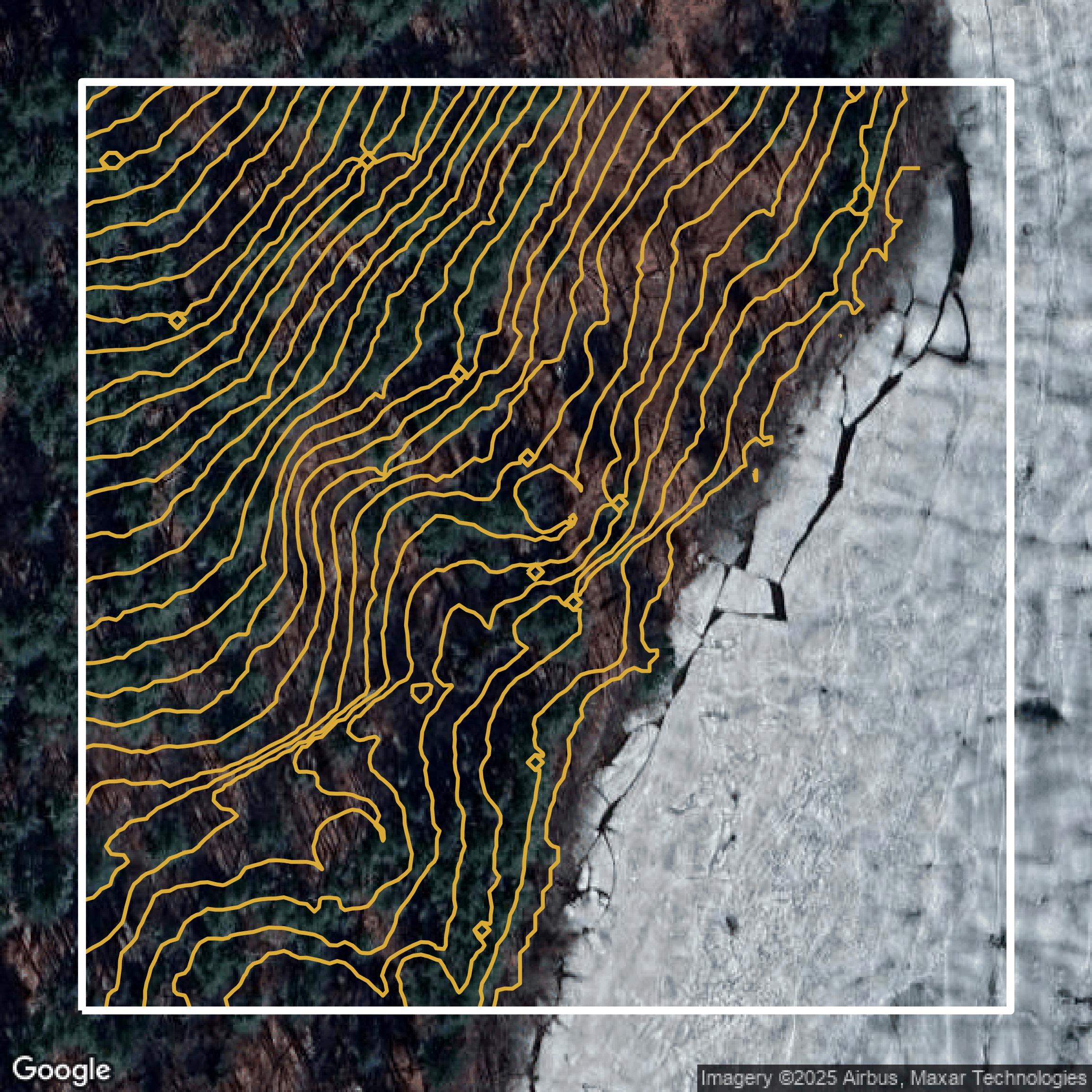 This image shows a contour map in Worcester County created using GIS data in Equator.