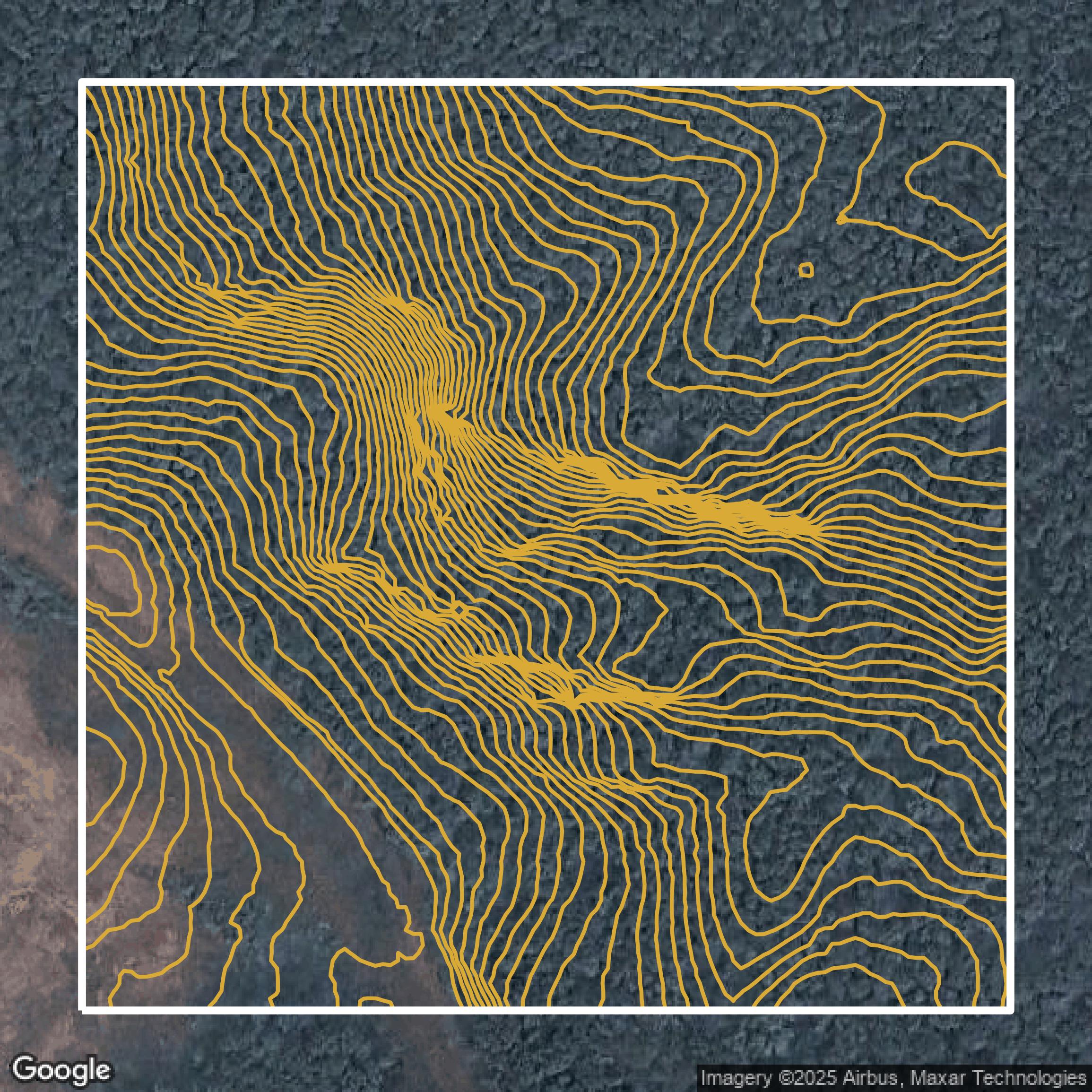 This image shows a contour map in Worcester County created using GIS data in Equator.