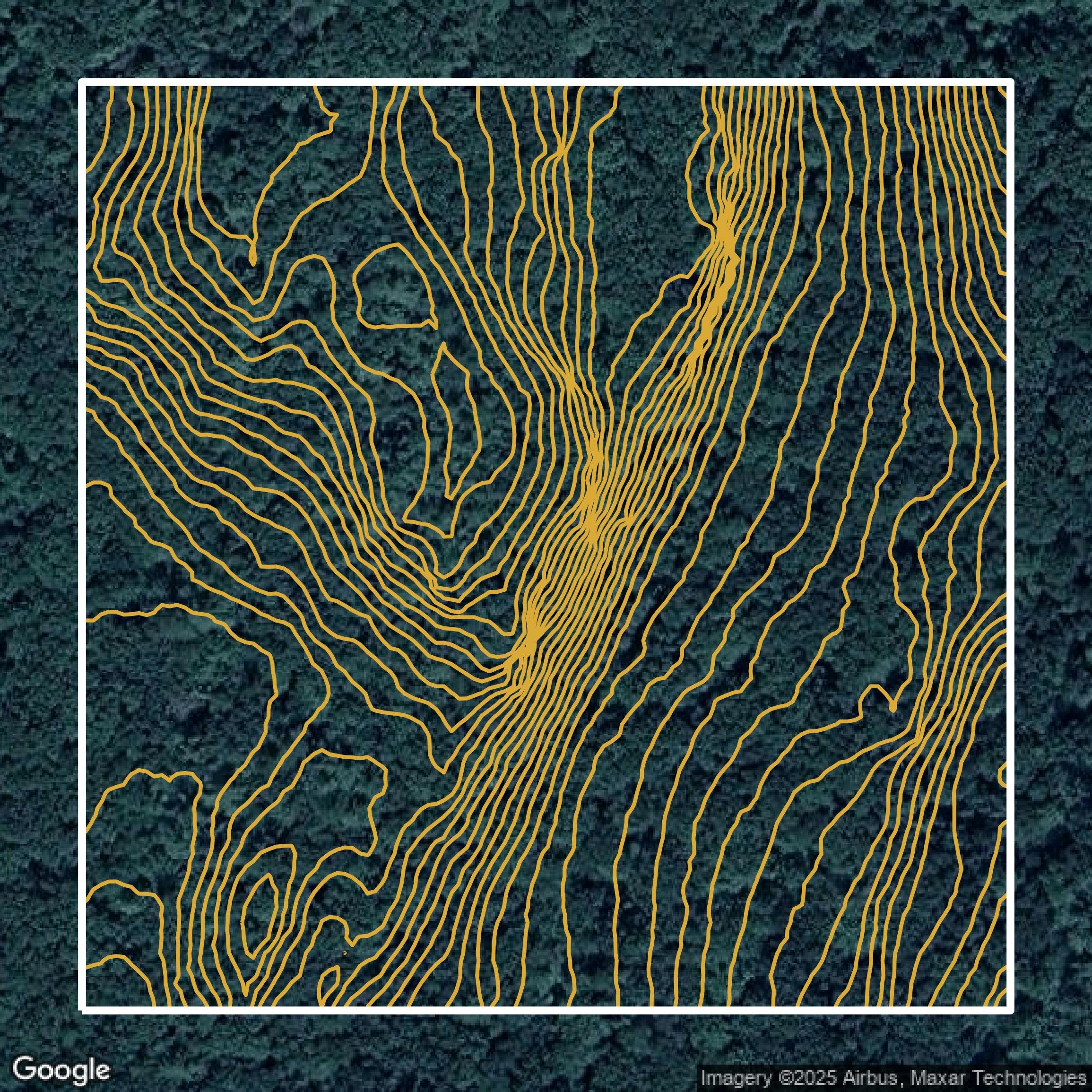 This image shows a contour map in Worcester County created using GIS data in Equator.