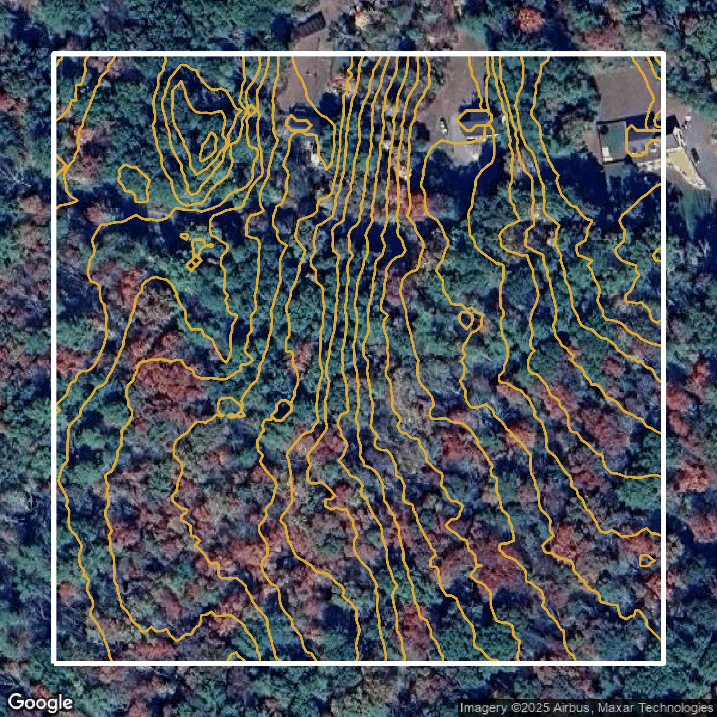 This image shows a contour map in Worcester County created using GIS data in Equator.