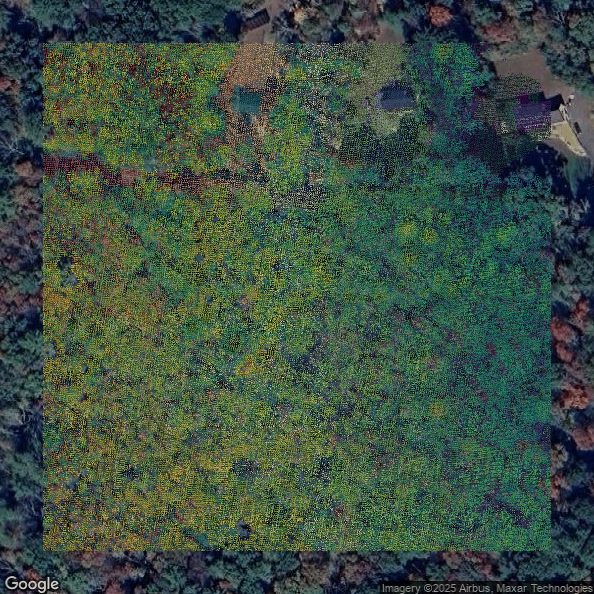 This image shows a LiDAR point cloud in Worcester County created using GIS data in Equator.
