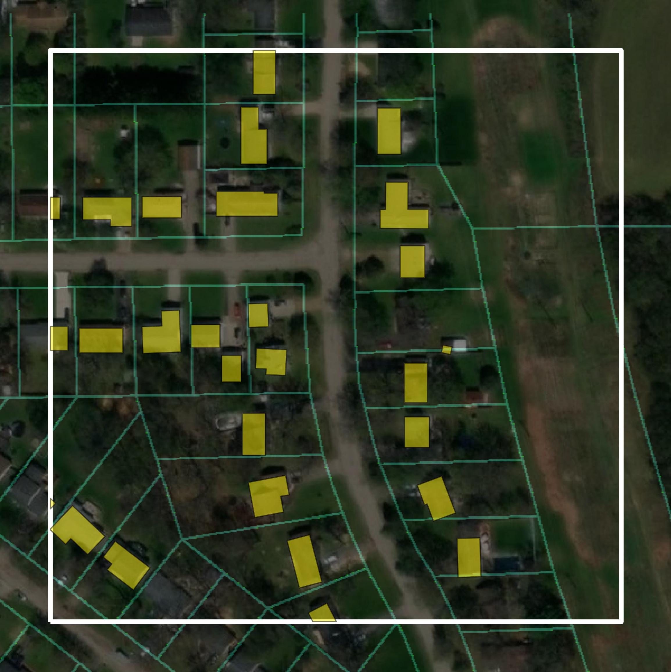 This image shows parcel and building data in Allegan County created using GIS data in Equator.