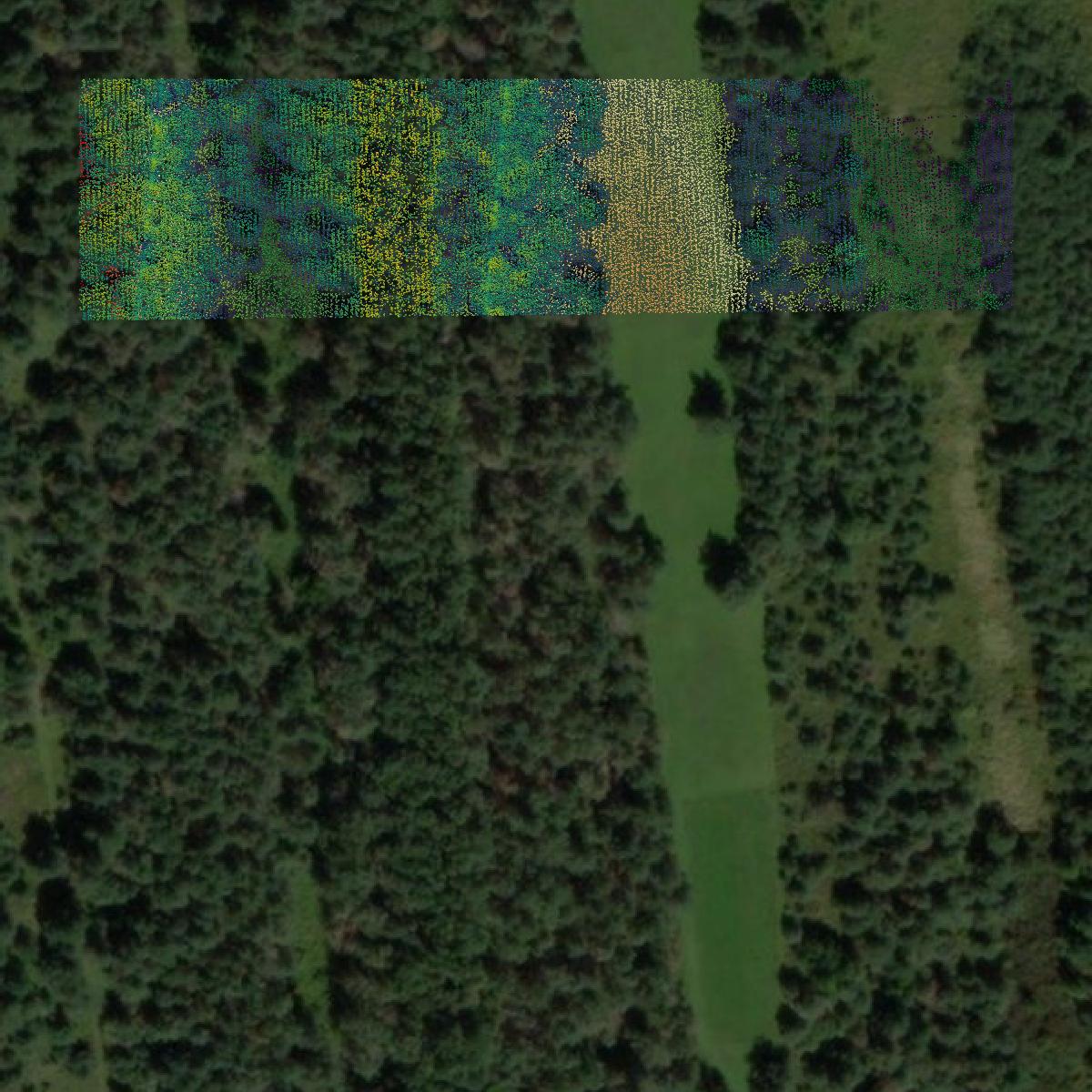 This image shows a LiDAR point cloud in Antrim County created using GIS data in Equator.