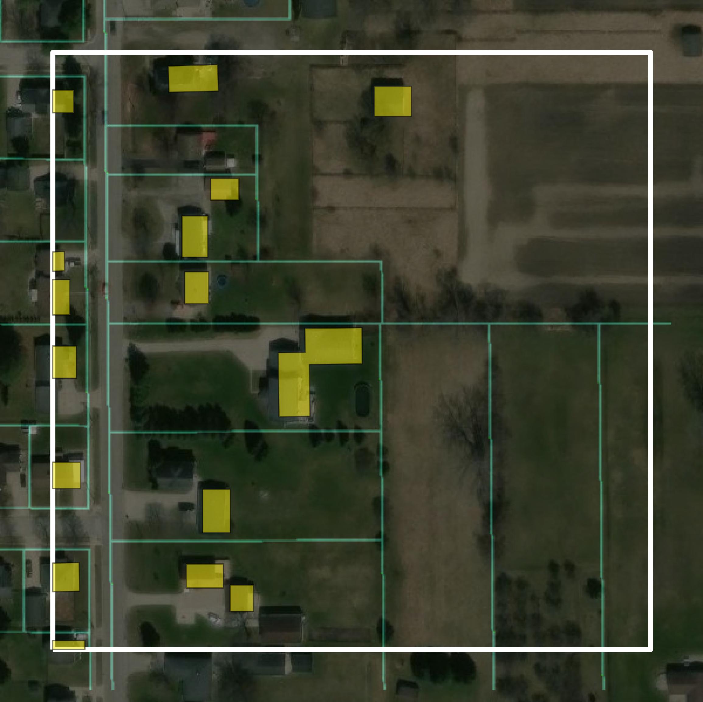 This image shows parcel and building data in Bay County created using GIS data in Equator.