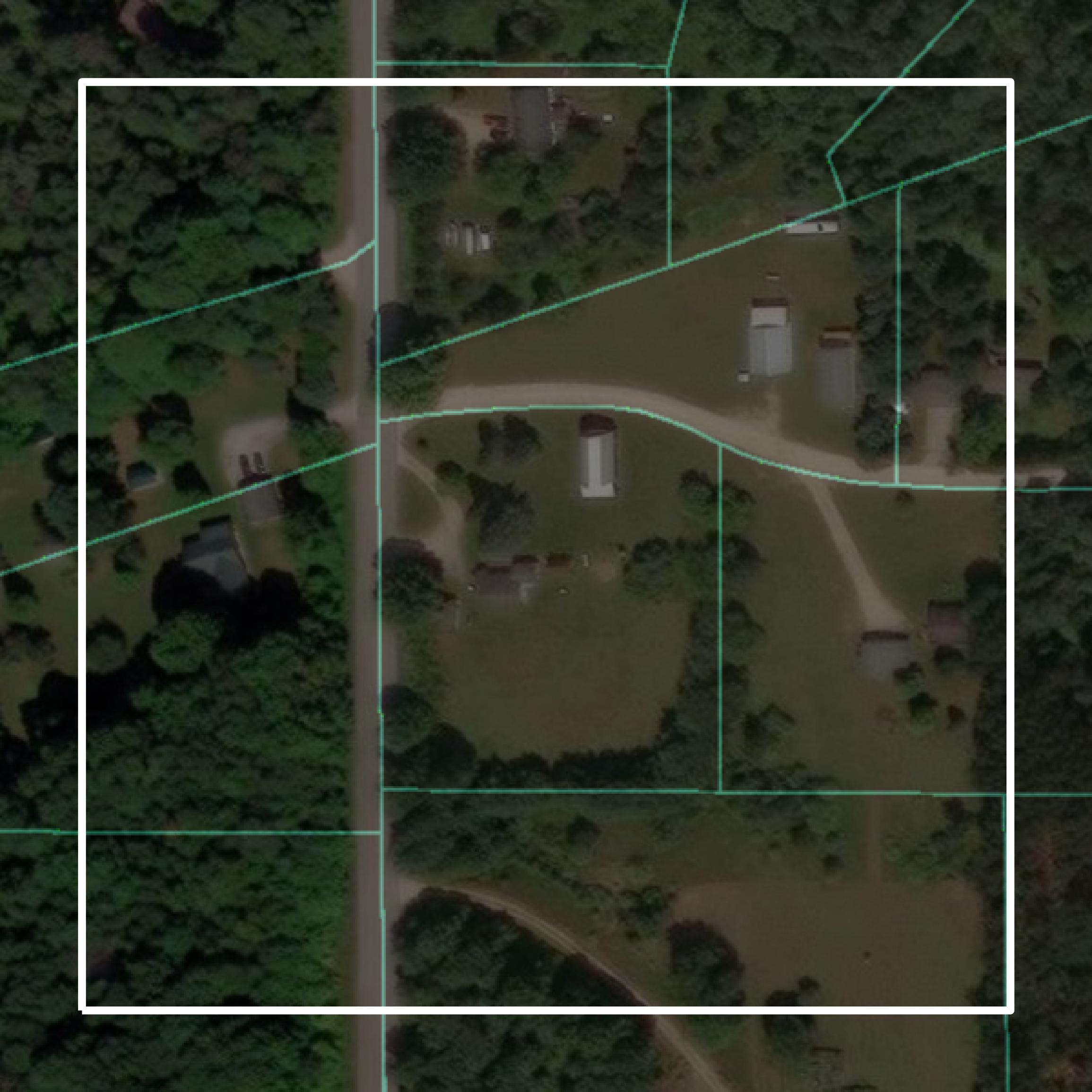 This image shows parcel and building data in Benzie County created using GIS data in Equator.