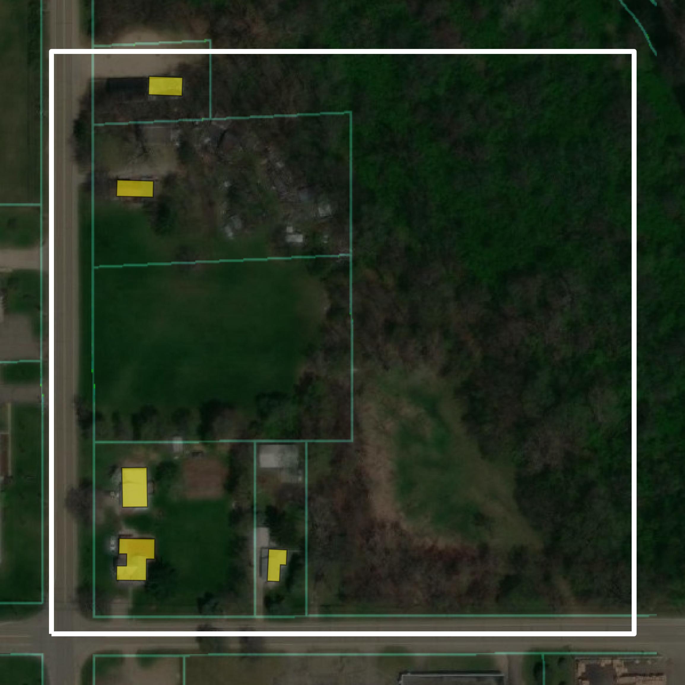 This image shows parcel and building data in Branch County created using GIS data in Equator.