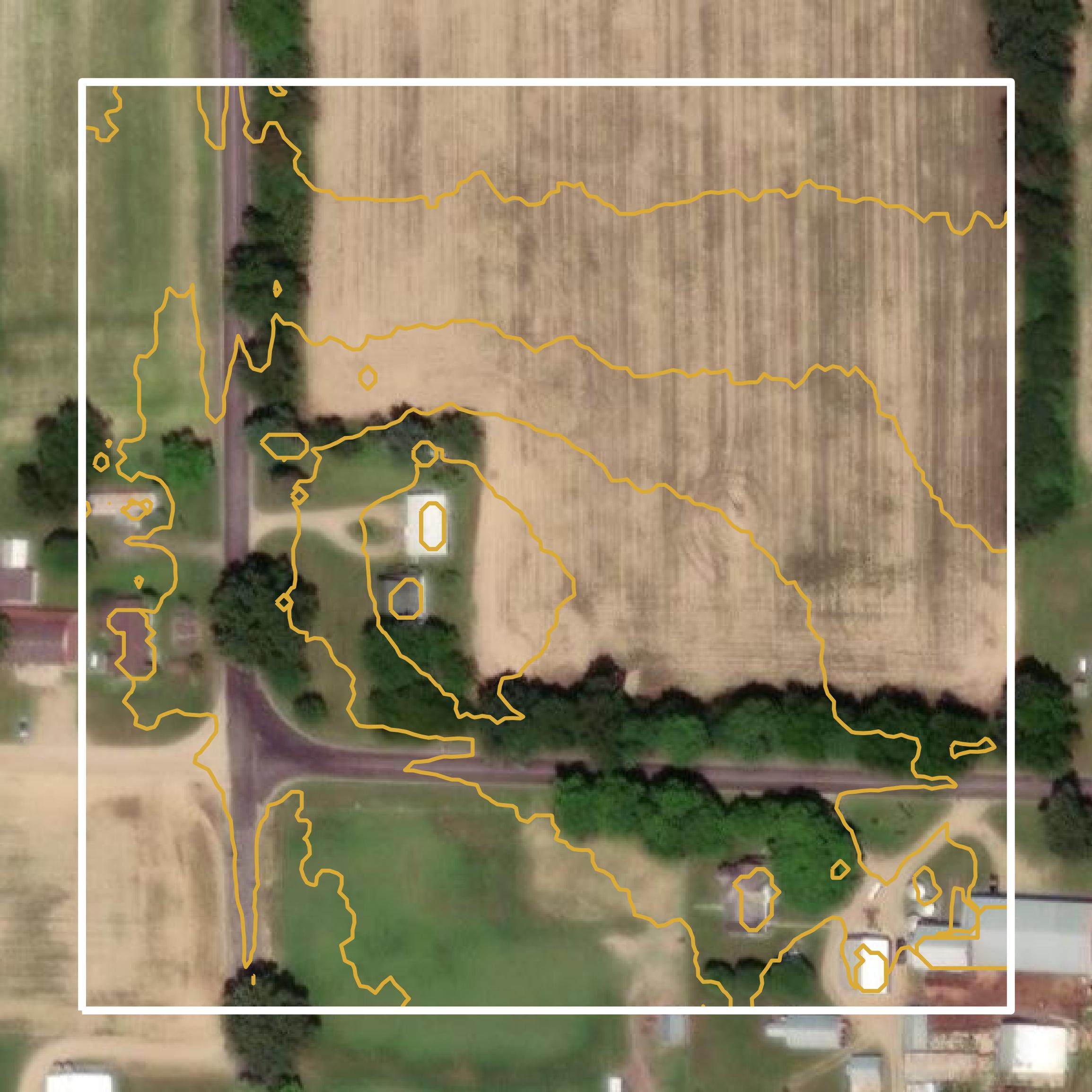 This image shows a contour map in Calhoun County created using GIS data in Equator.