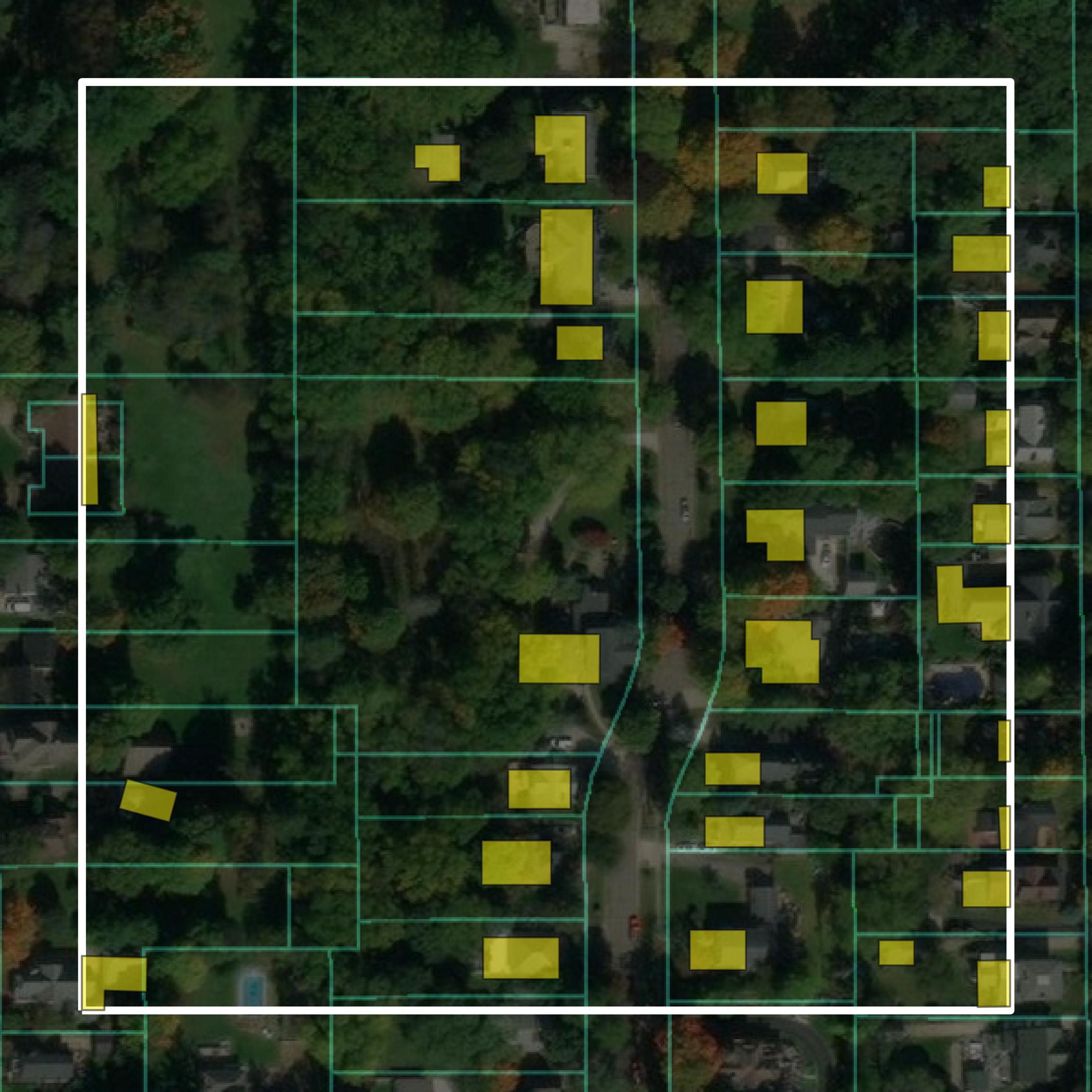 This image shows parcel and building data in Calhoun County created using GIS data in Equator.