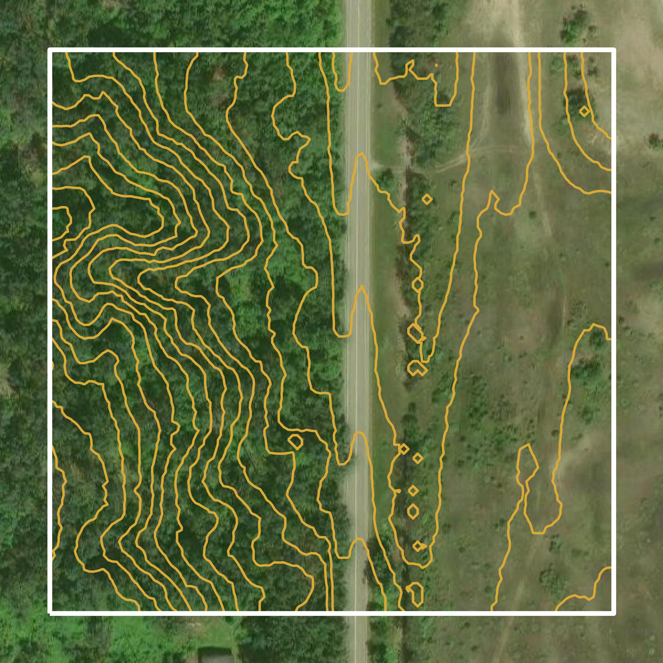 This image shows a contour map in Charlevoix County created using GIS data in Equator.