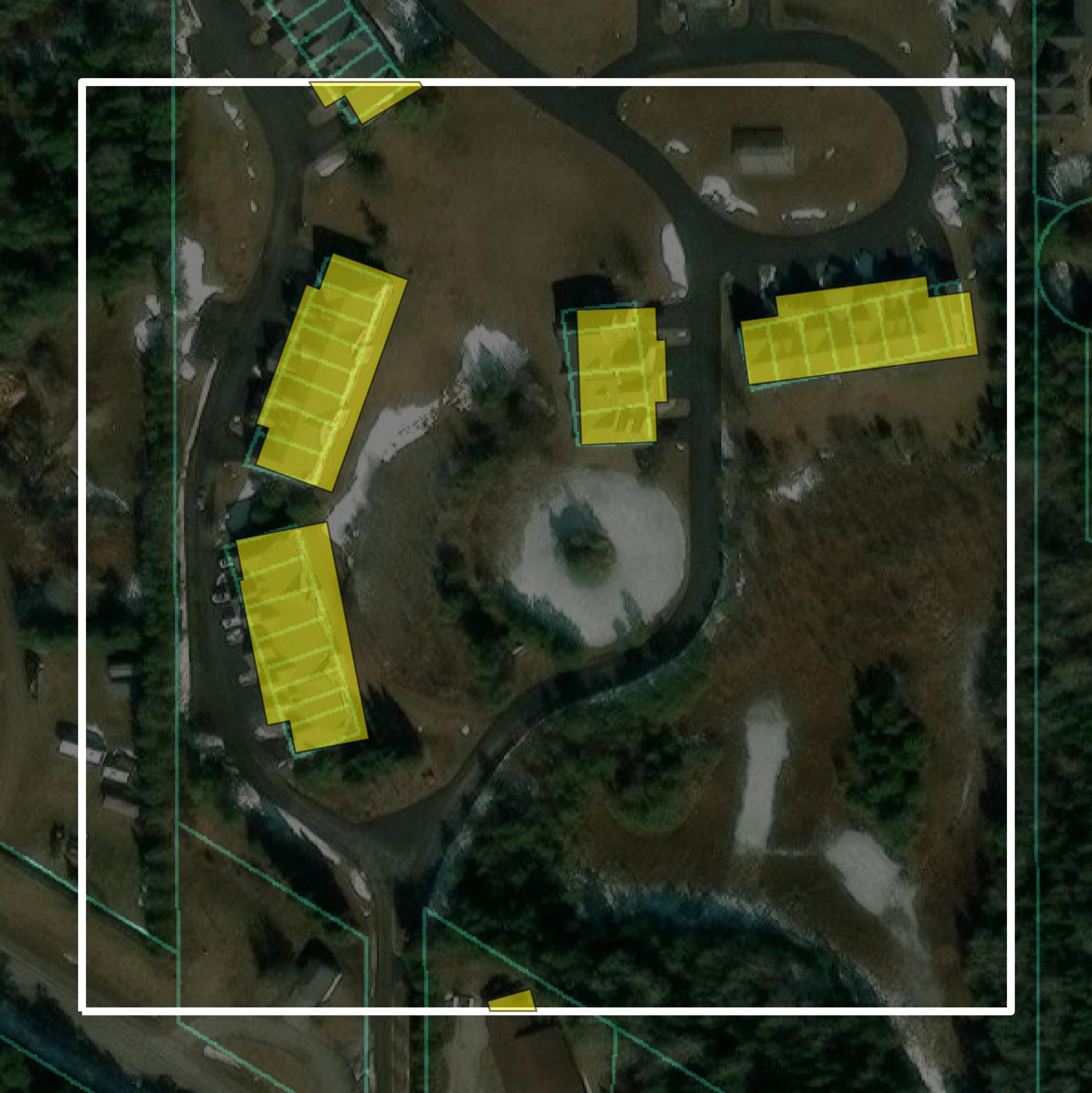 This image shows parcel and building data in Cheboygan County created using GIS data in Equator.