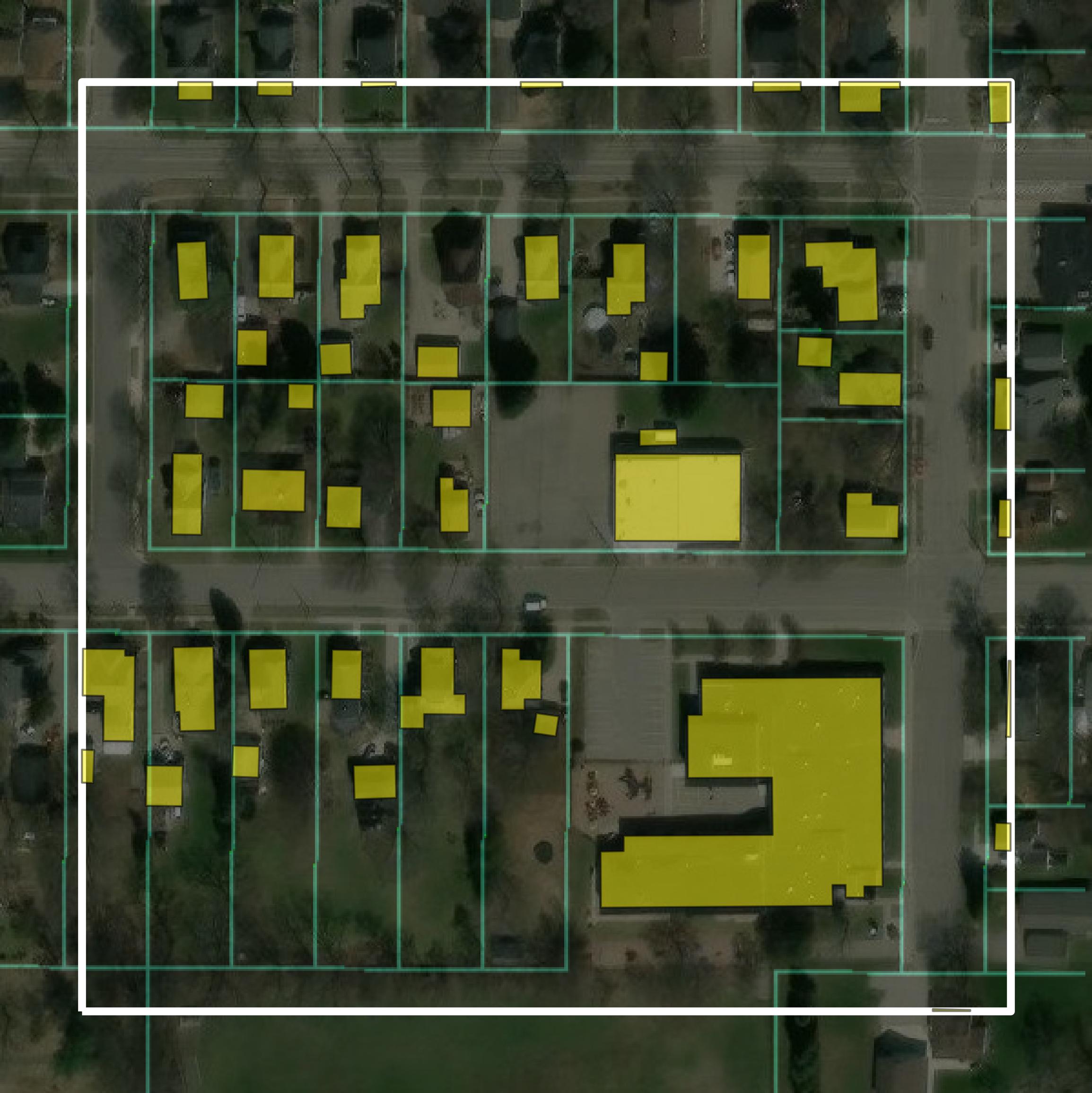 This image shows parcel and building data in Clinton County created using GIS data in Equator.