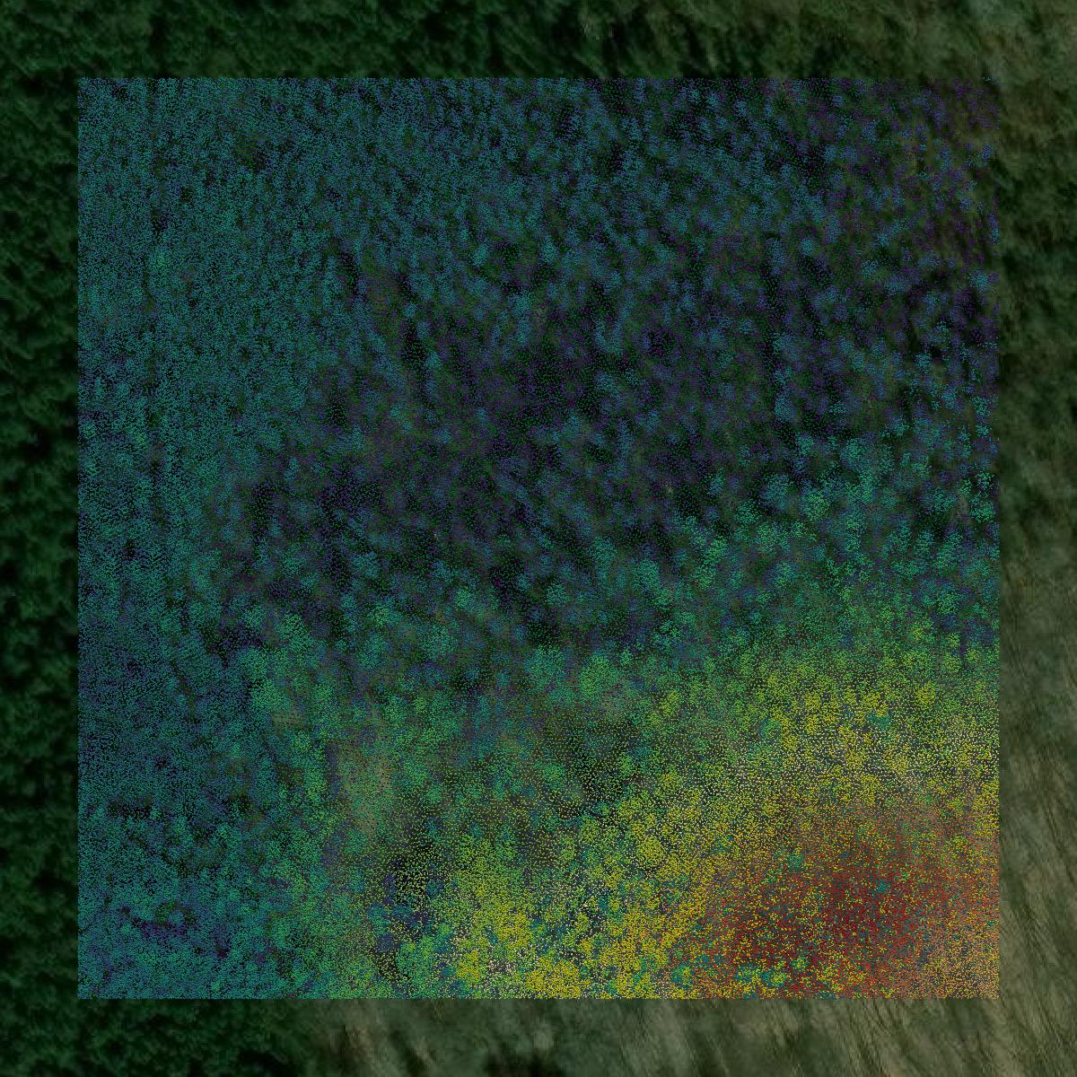 This image shows a LiDAR point cloud in Dickinson County created using GIS data in Equator.