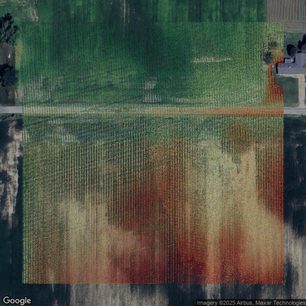 This image shows a LiDAR point cloud in Genesee County created using GIS data in Equator.