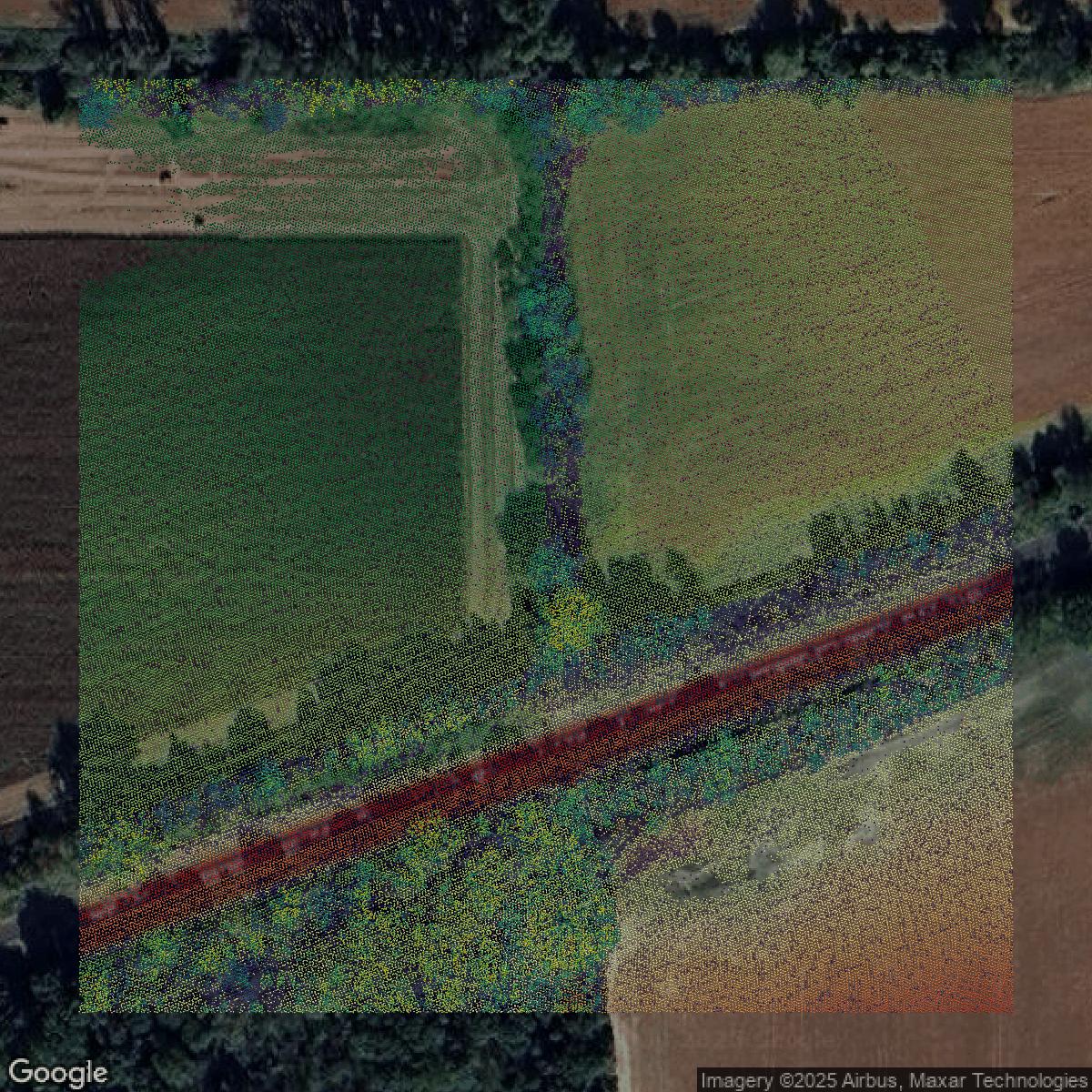 This image shows a LiDAR point cloud in Genesee County created using GIS data in Equator.