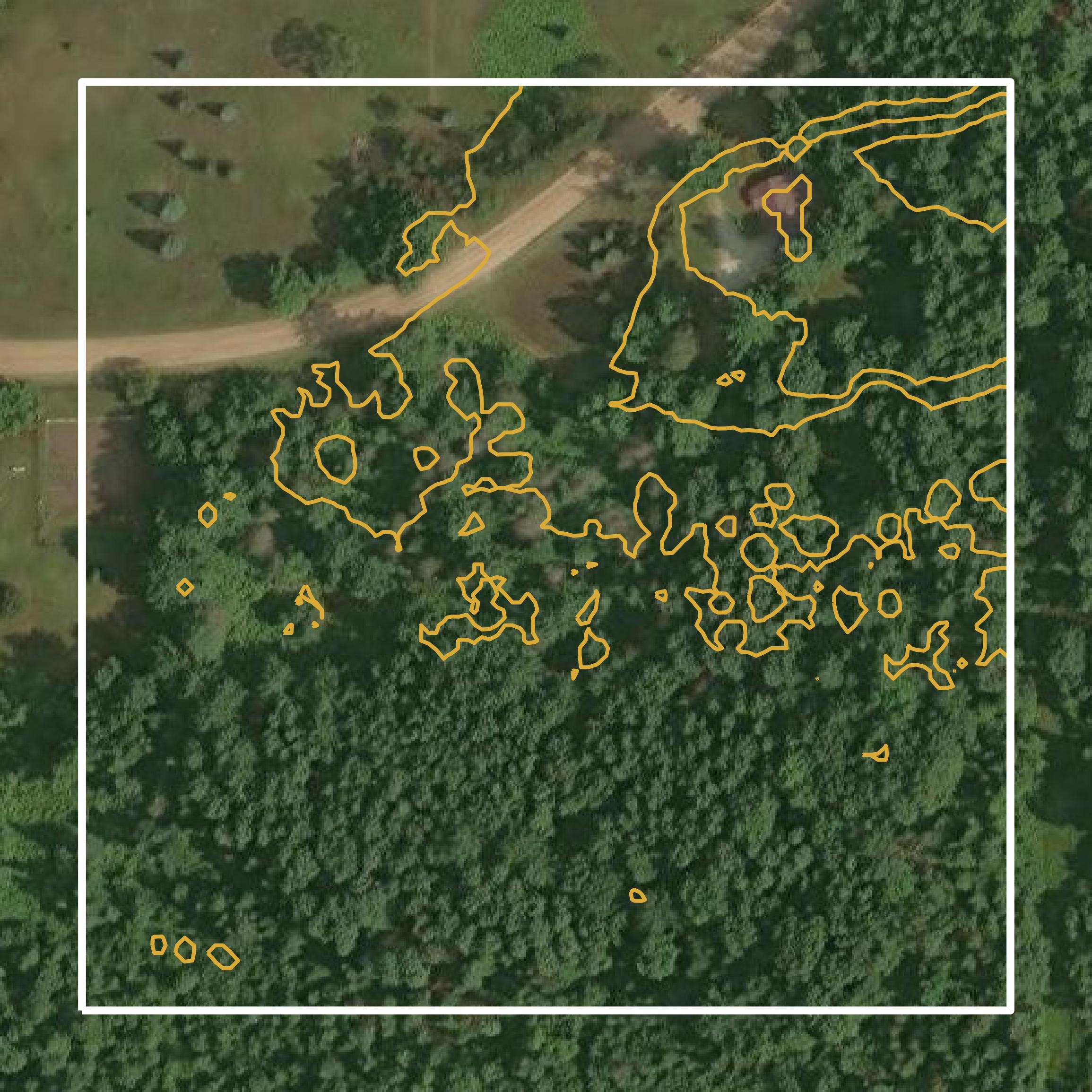 This image shows a contour map in Grand Traverse County created using GIS data in Equator.