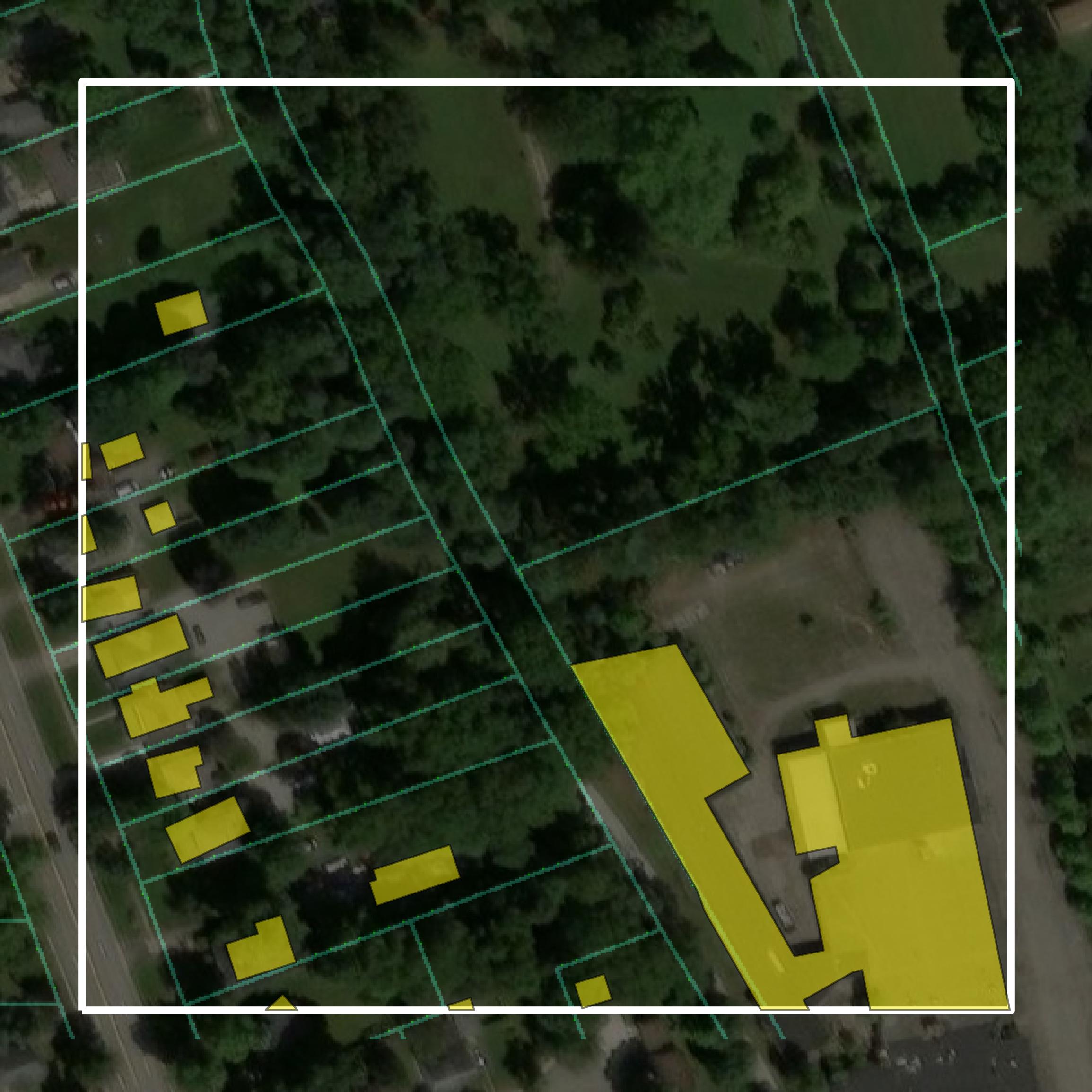 This image shows parcel and building data in Hillsdale County created using GIS data in Equator.