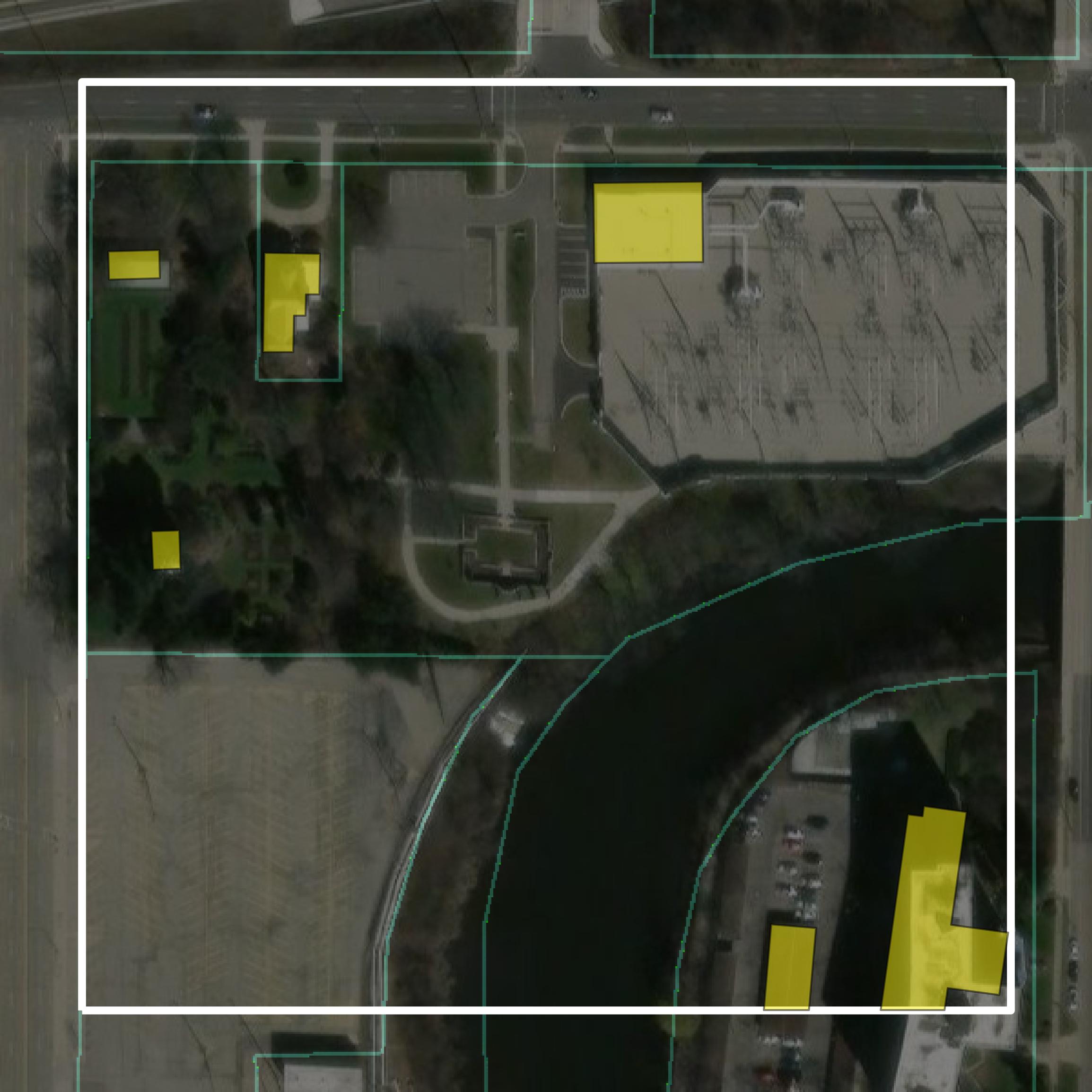 This image shows parcel and building data in Ingham County created using GIS data in Equator.