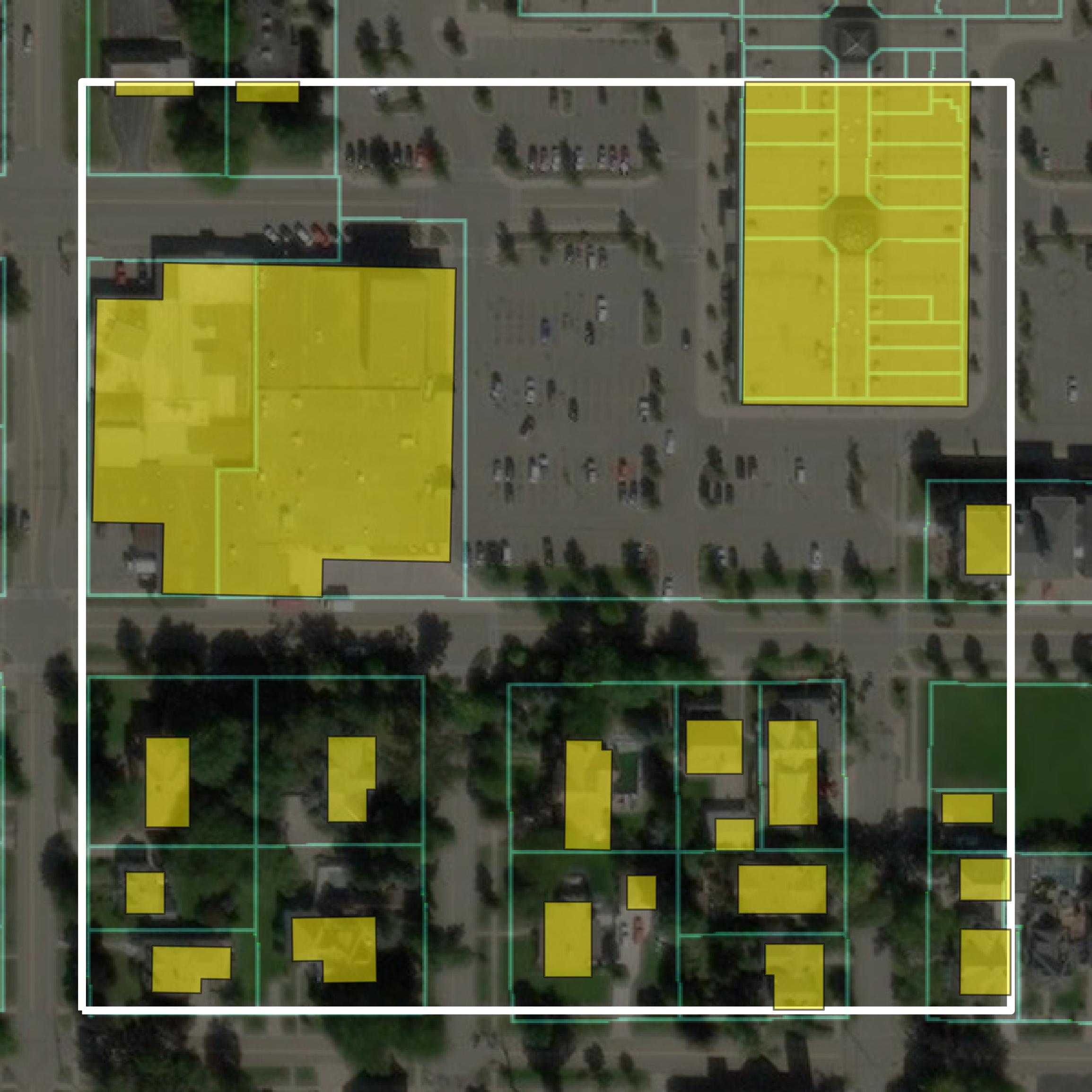 This image shows parcel and building data in Ionia County created using GIS data in Equator.