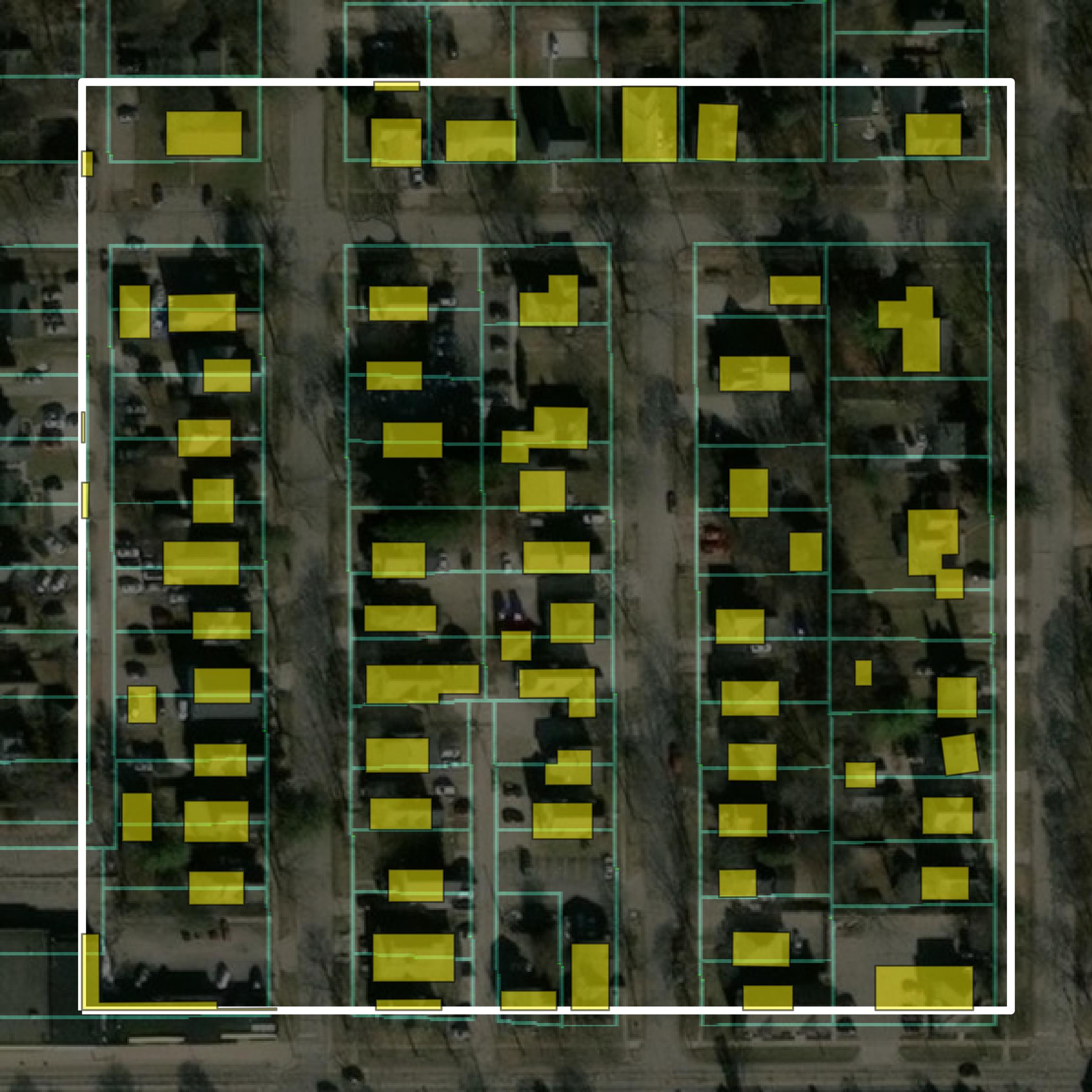 This image shows parcel and building data in Isabella County created using GIS data in Equator.