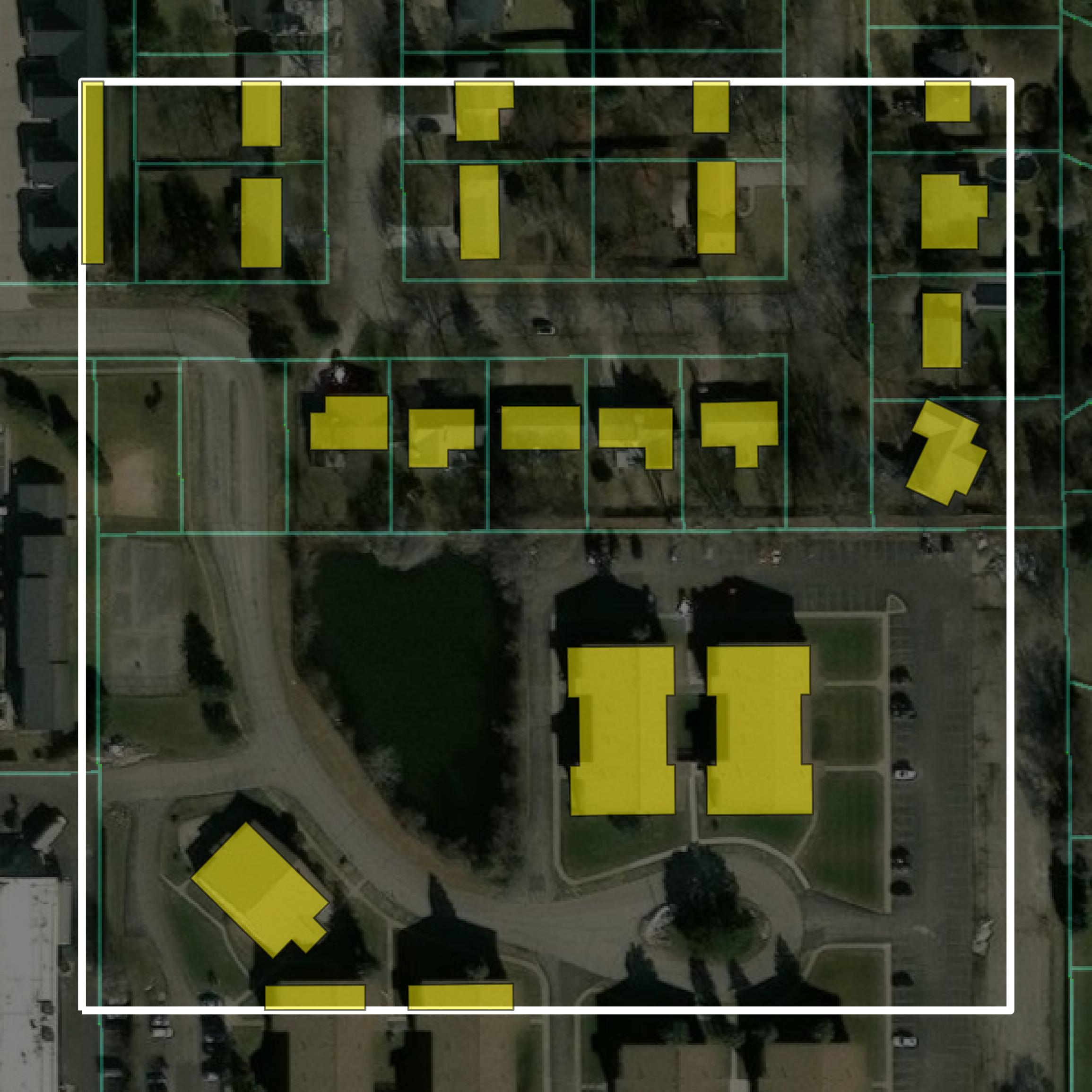 This image shows parcel and building data in Isabella County created using GIS data in Equator.