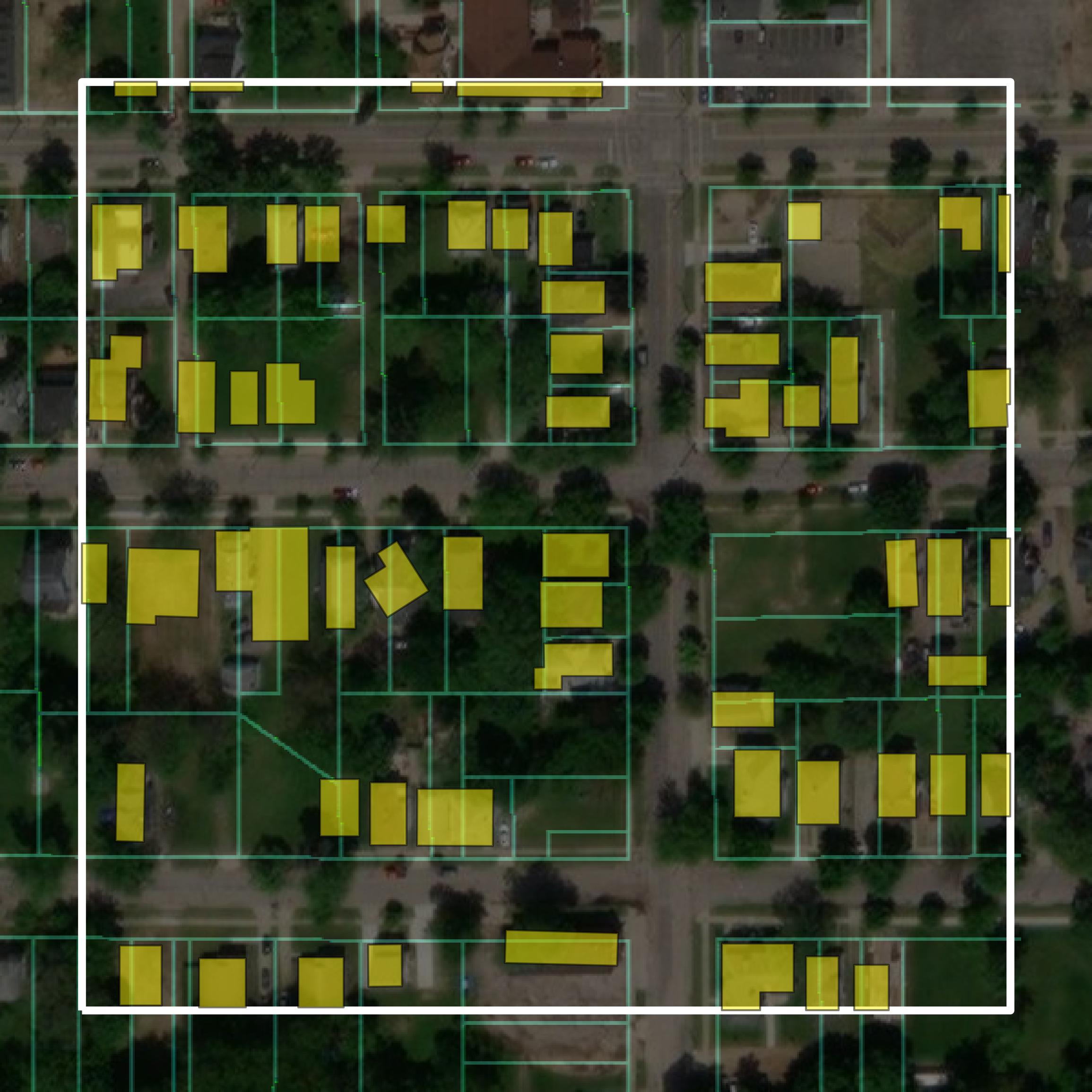 This image shows parcel and building data in Jackson County created using GIS data in Equator.