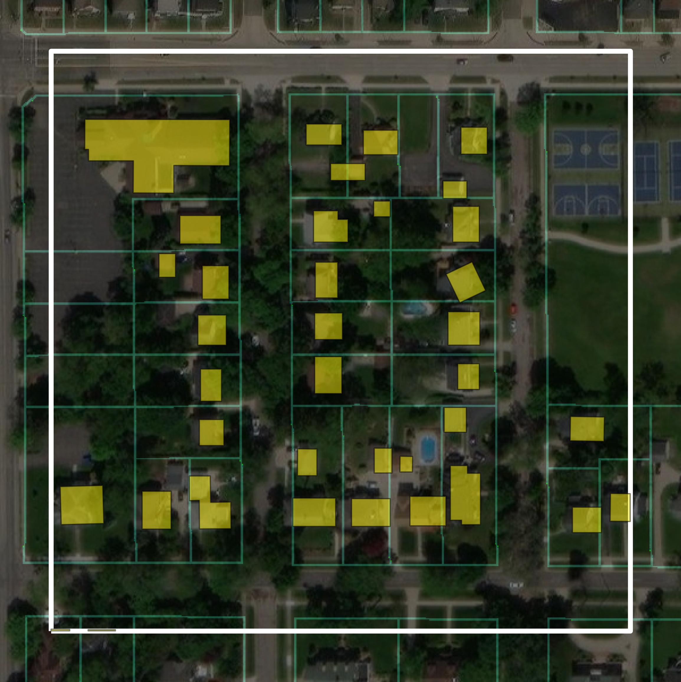 This image shows parcel and building data in Jackson County created using GIS data in Equator.