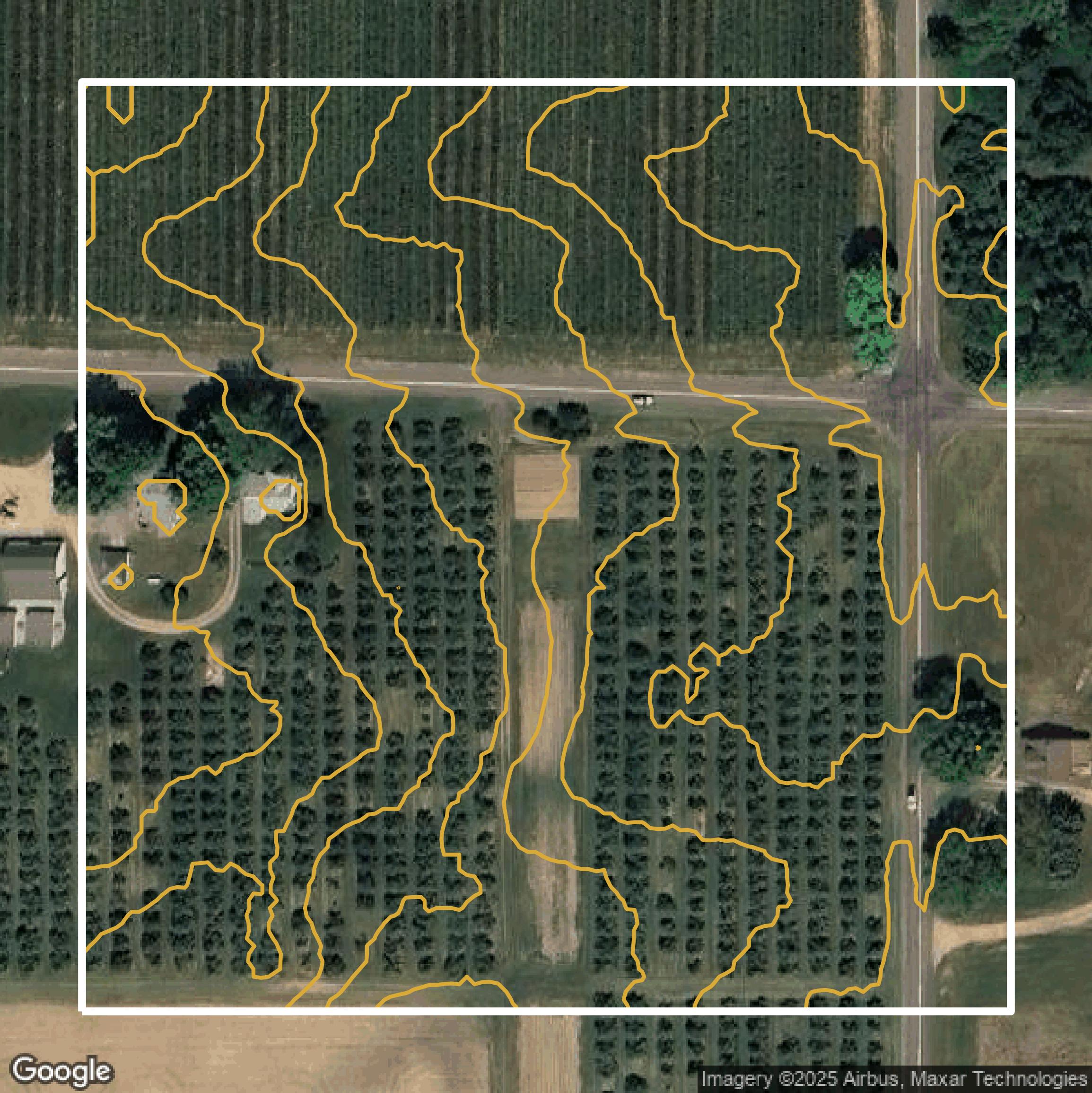 This image shows a contour map in Kent County created using GIS data in Equator.