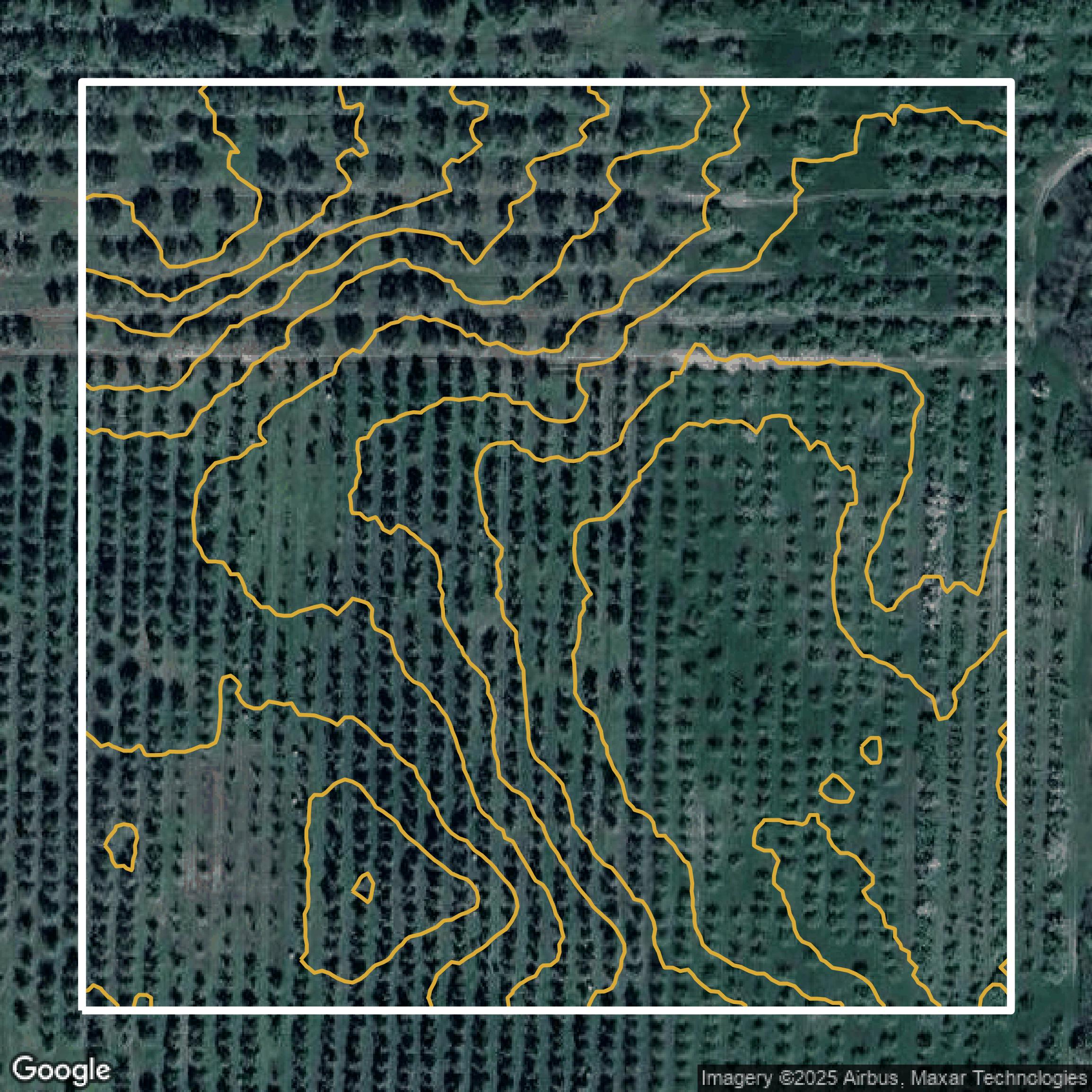 This image shows a contour map in Kent County created using GIS data in Equator.