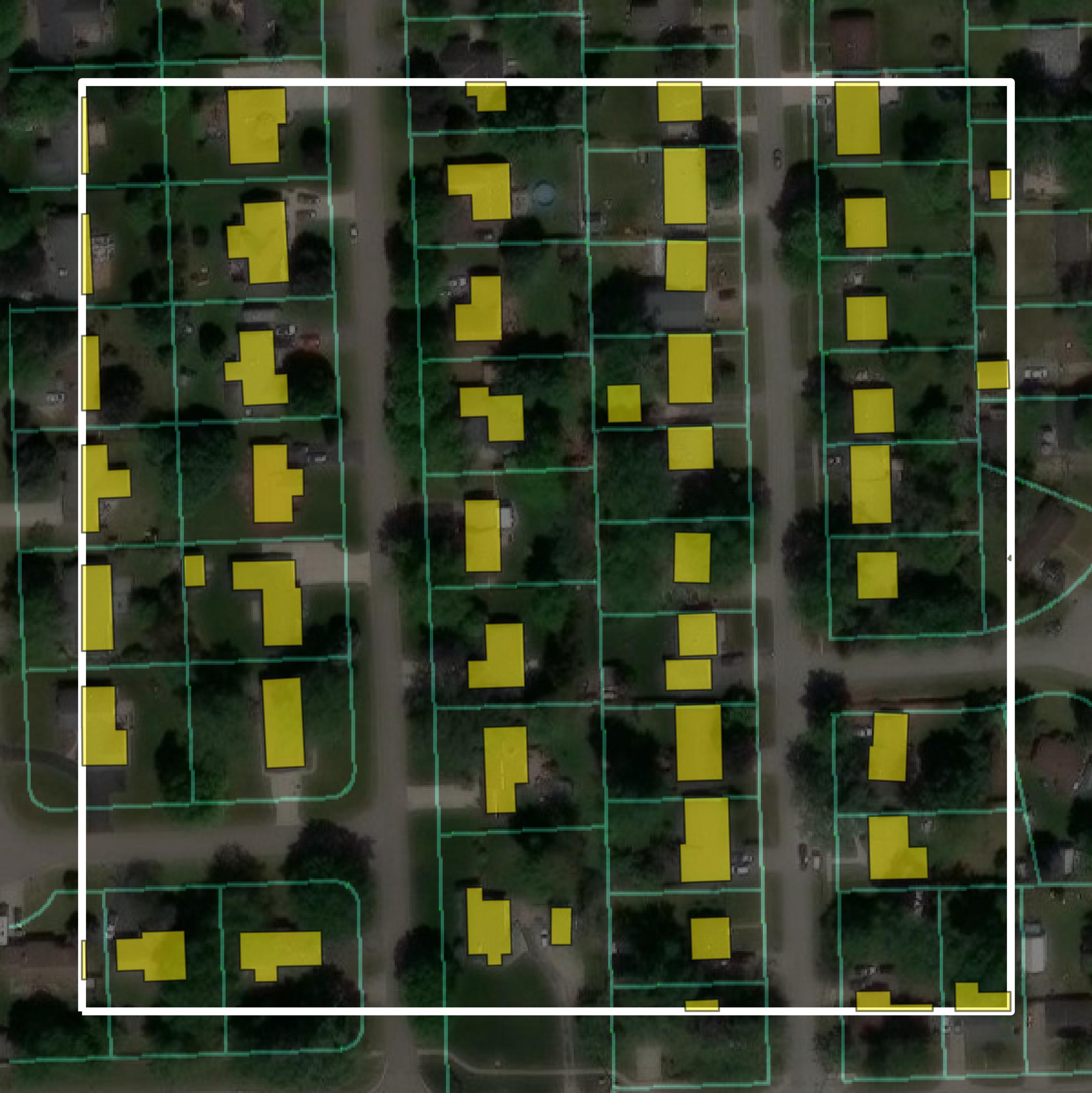 This image shows parcel and building data in Livingston County created using GIS data in Equator.
