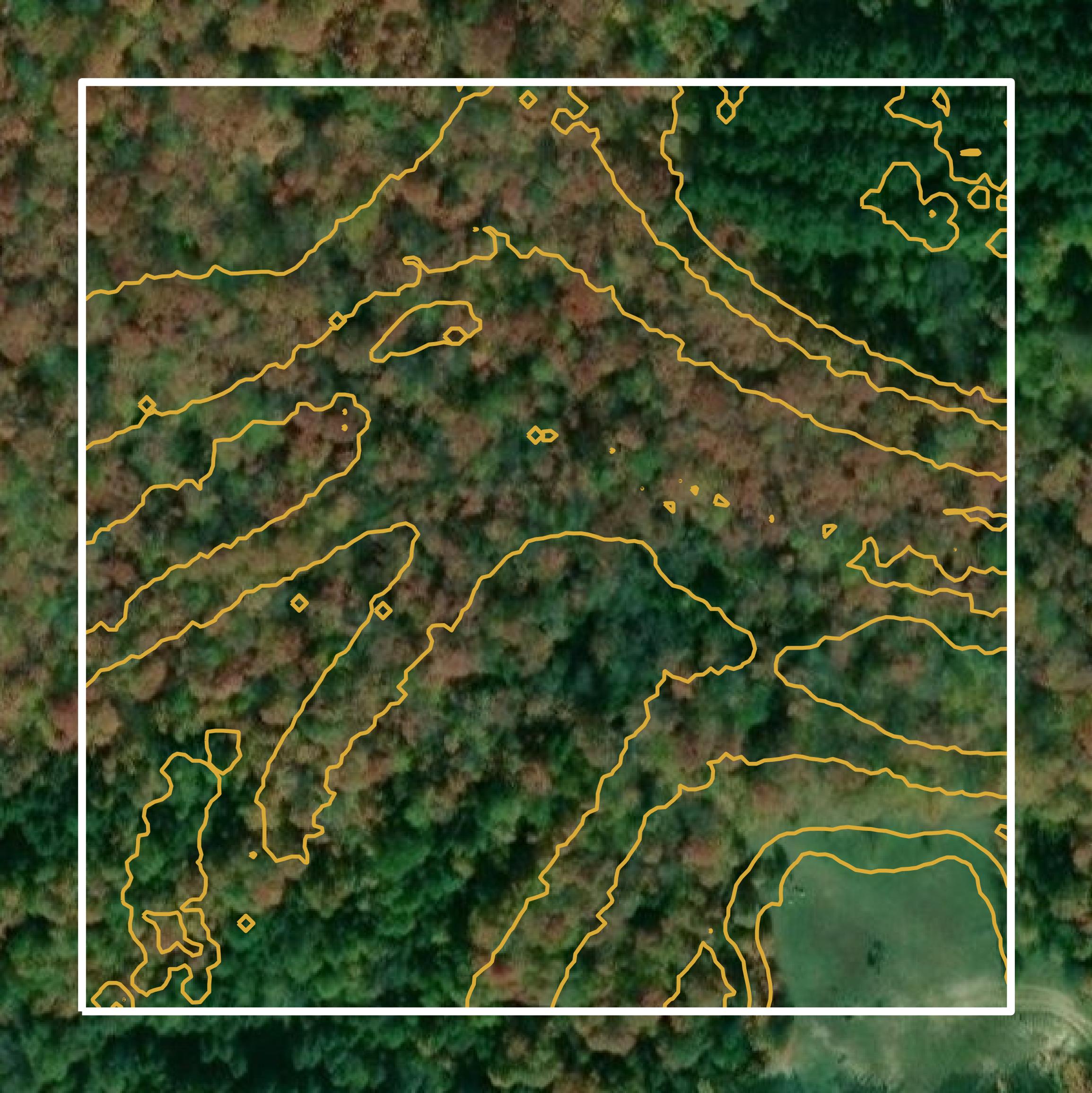 This image shows a contour map in Mackinac County created using GIS data in Equator.