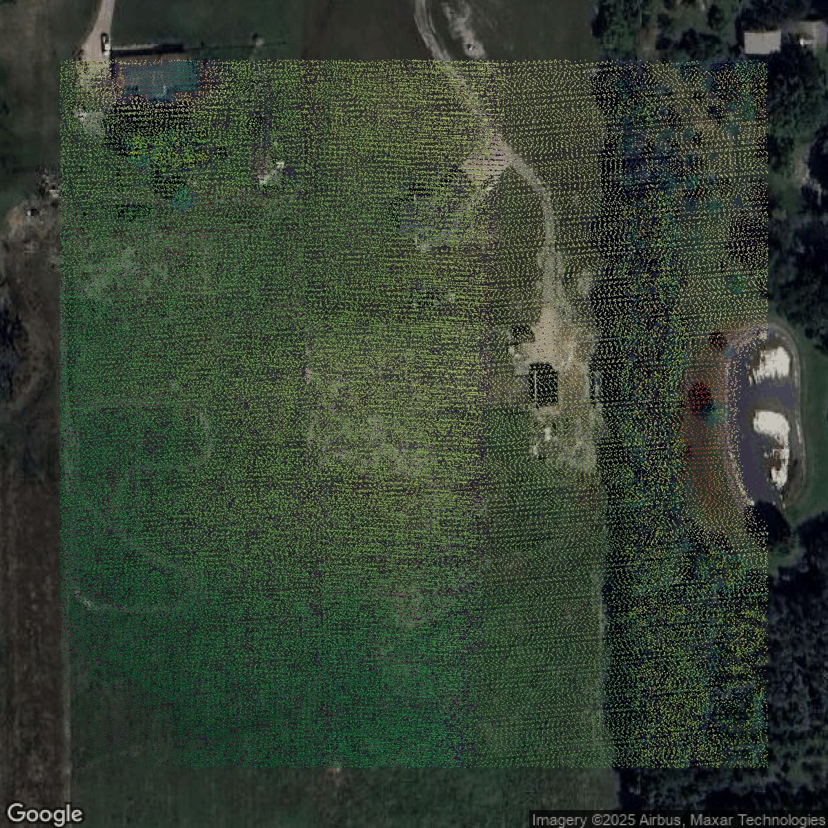 This image shows a LiDAR point cloud in Macomb County created using GIS data in Equator.