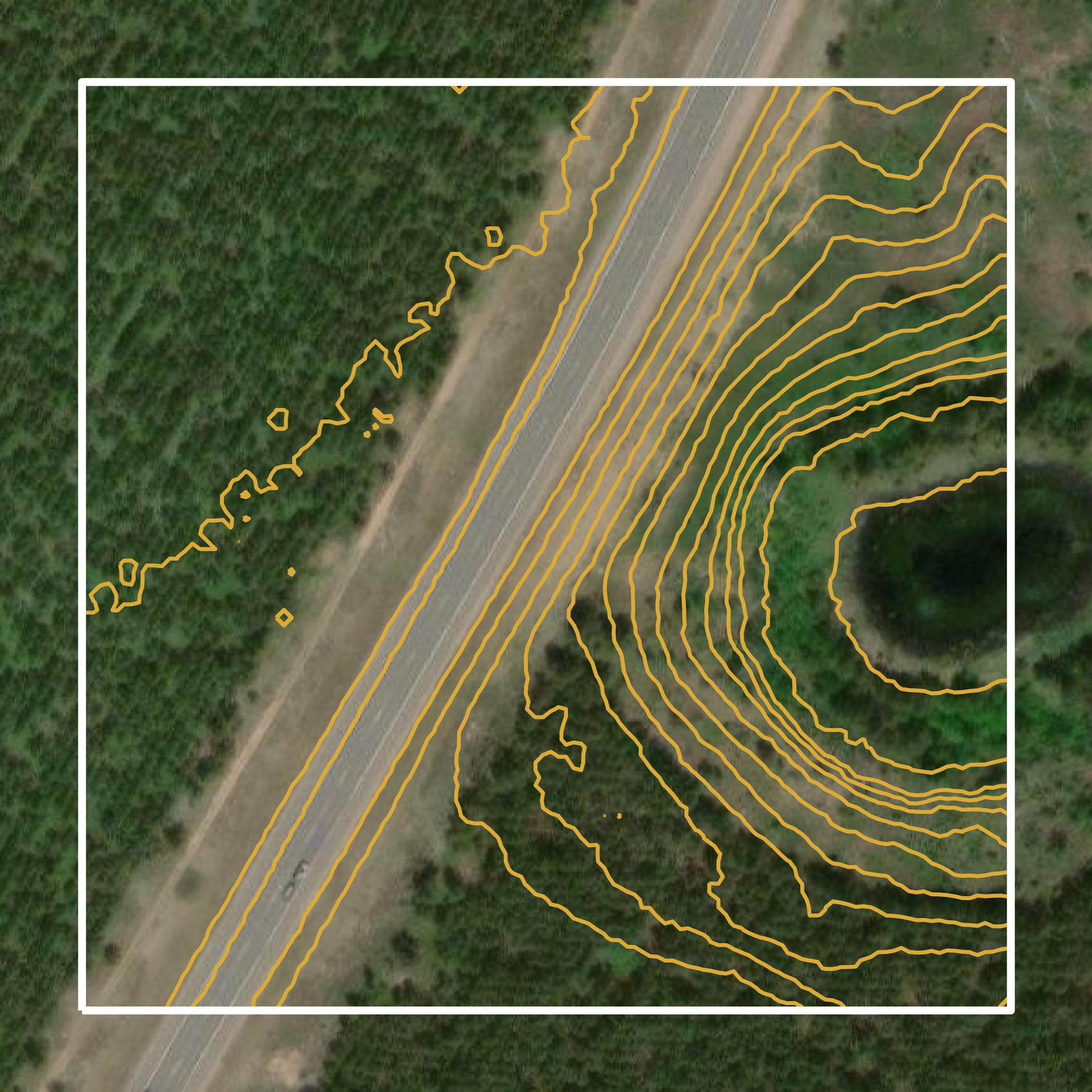 This image shows a contour map in Marquette County created using GIS data in Equator.