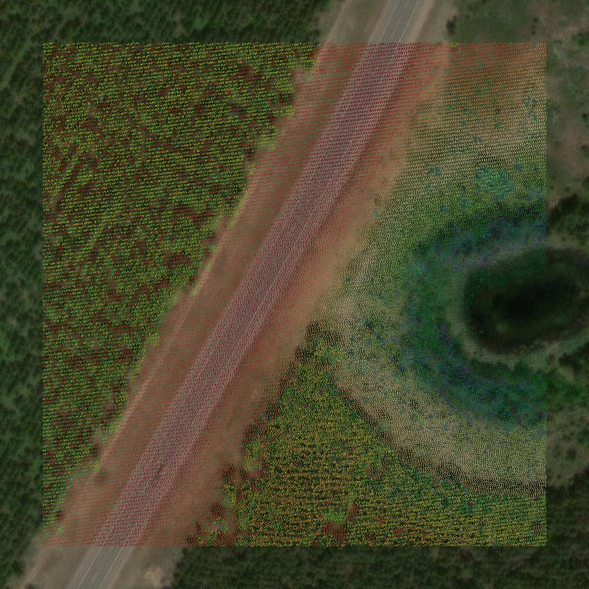 This image shows a LiDAR point cloud in Marquette County created using GIS data in Equator.