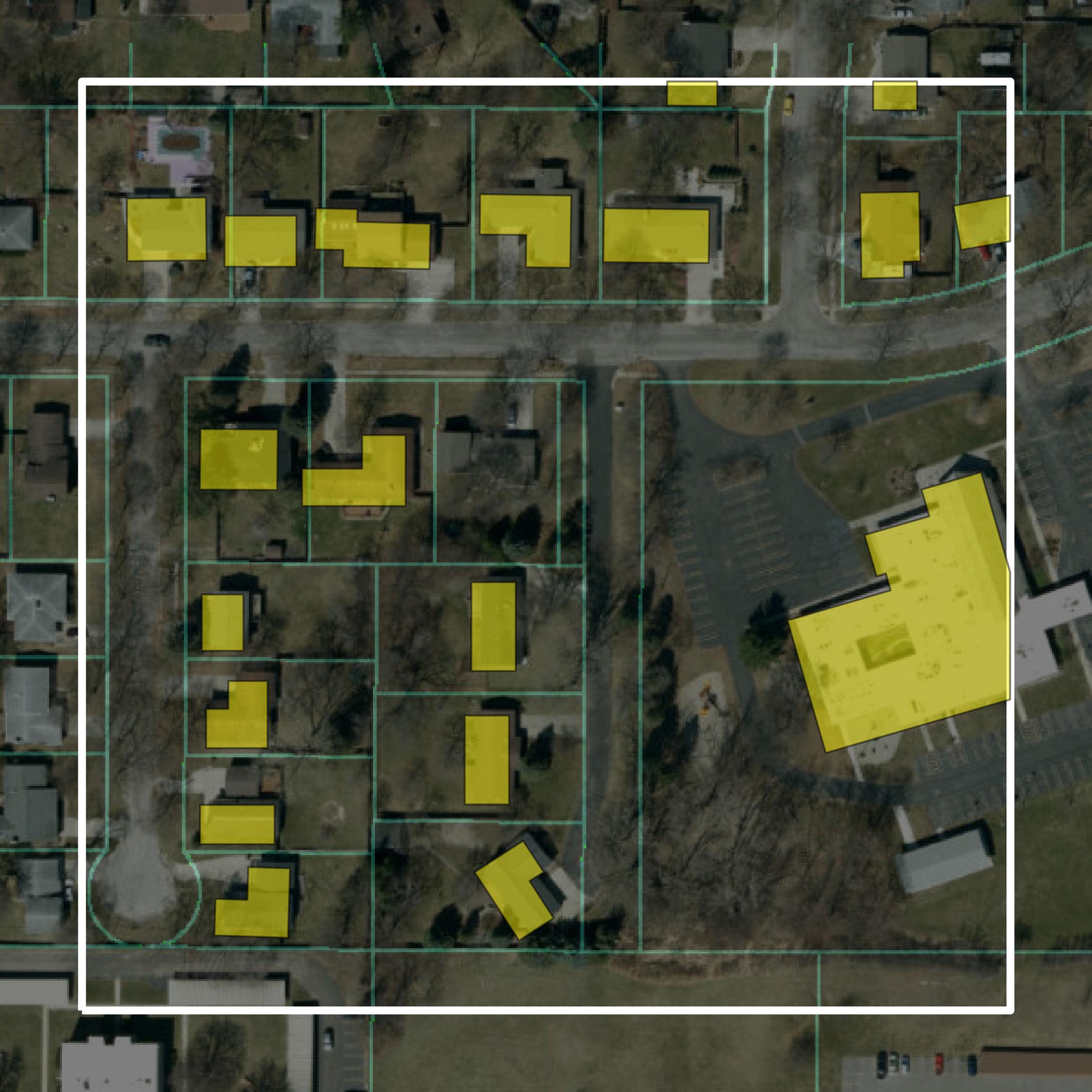 This image shows parcel and building data in Midland County created using GIS data in Equator.