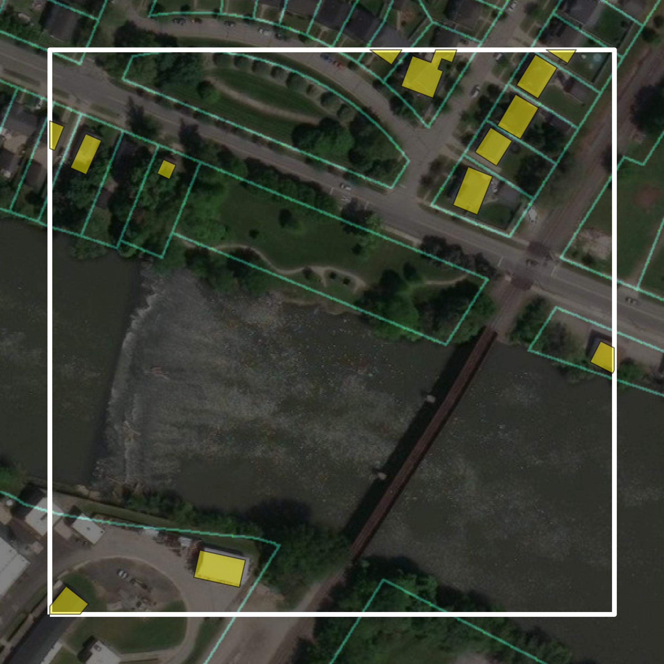 This image shows parcel and building data in Monroe County created using GIS data in Equator.