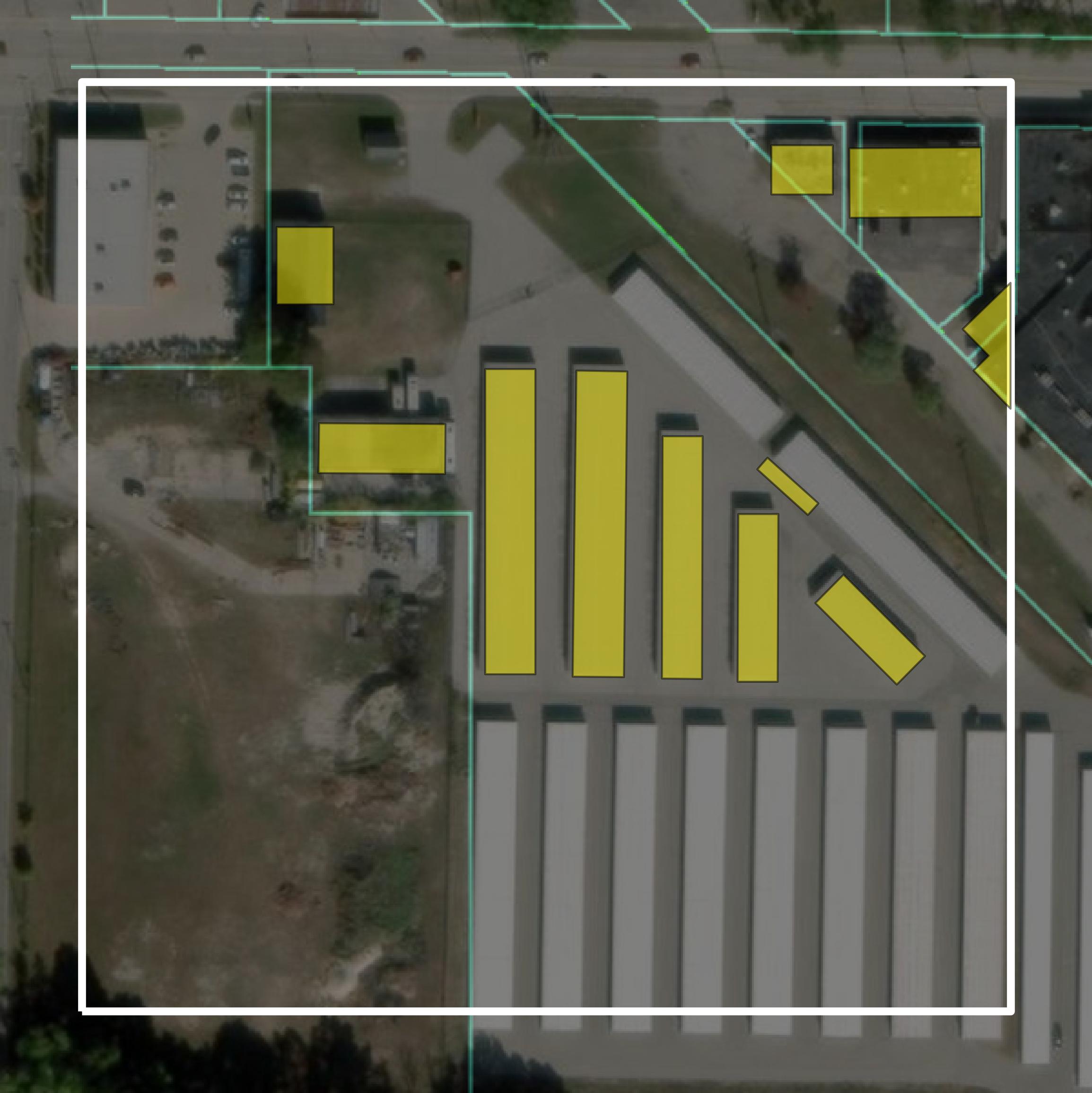 This image shows parcel and building data in Muskegon County created using GIS data in Equator.