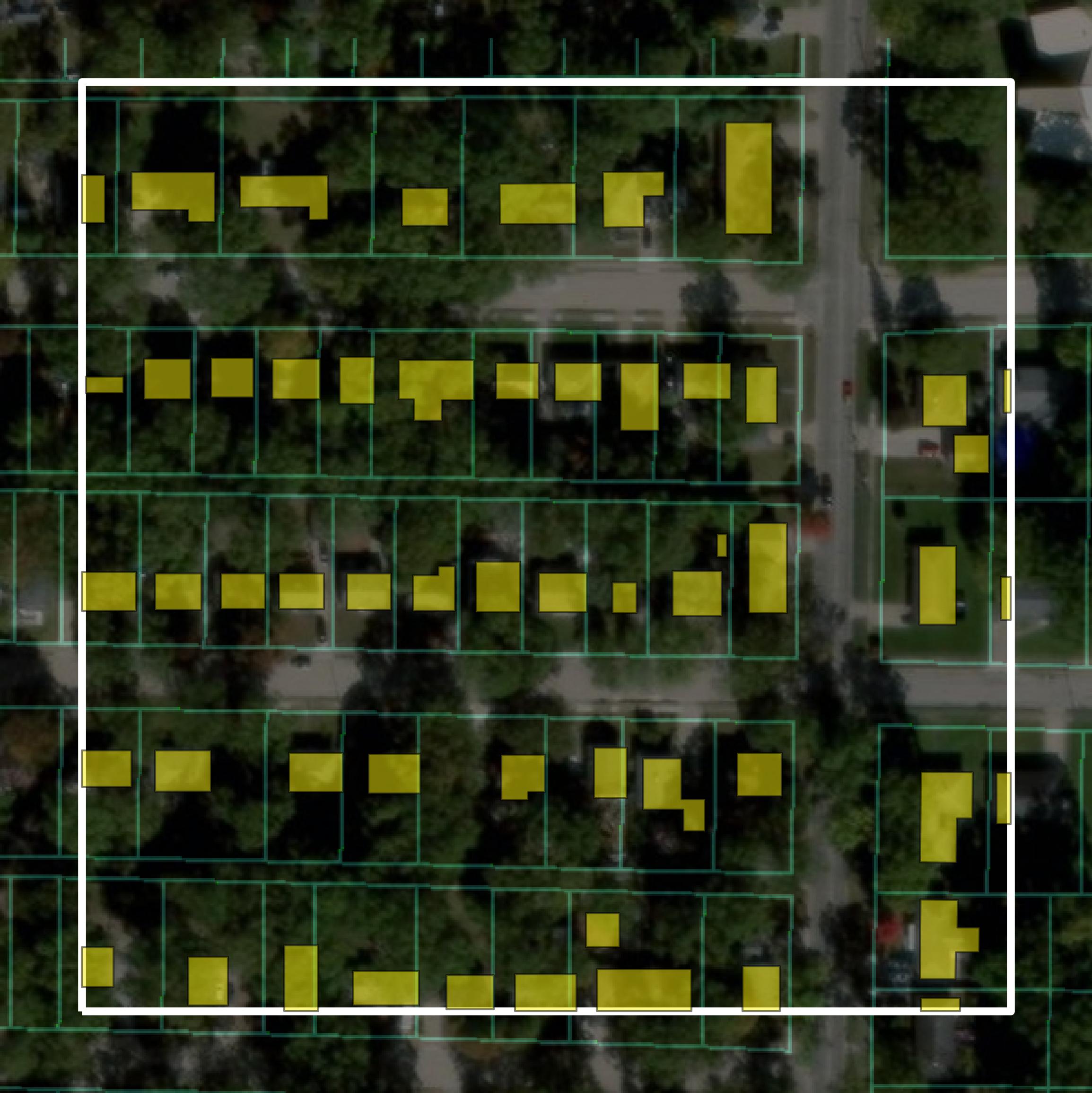 This image shows parcel and building data in Muskegon County created using GIS data in Equator.