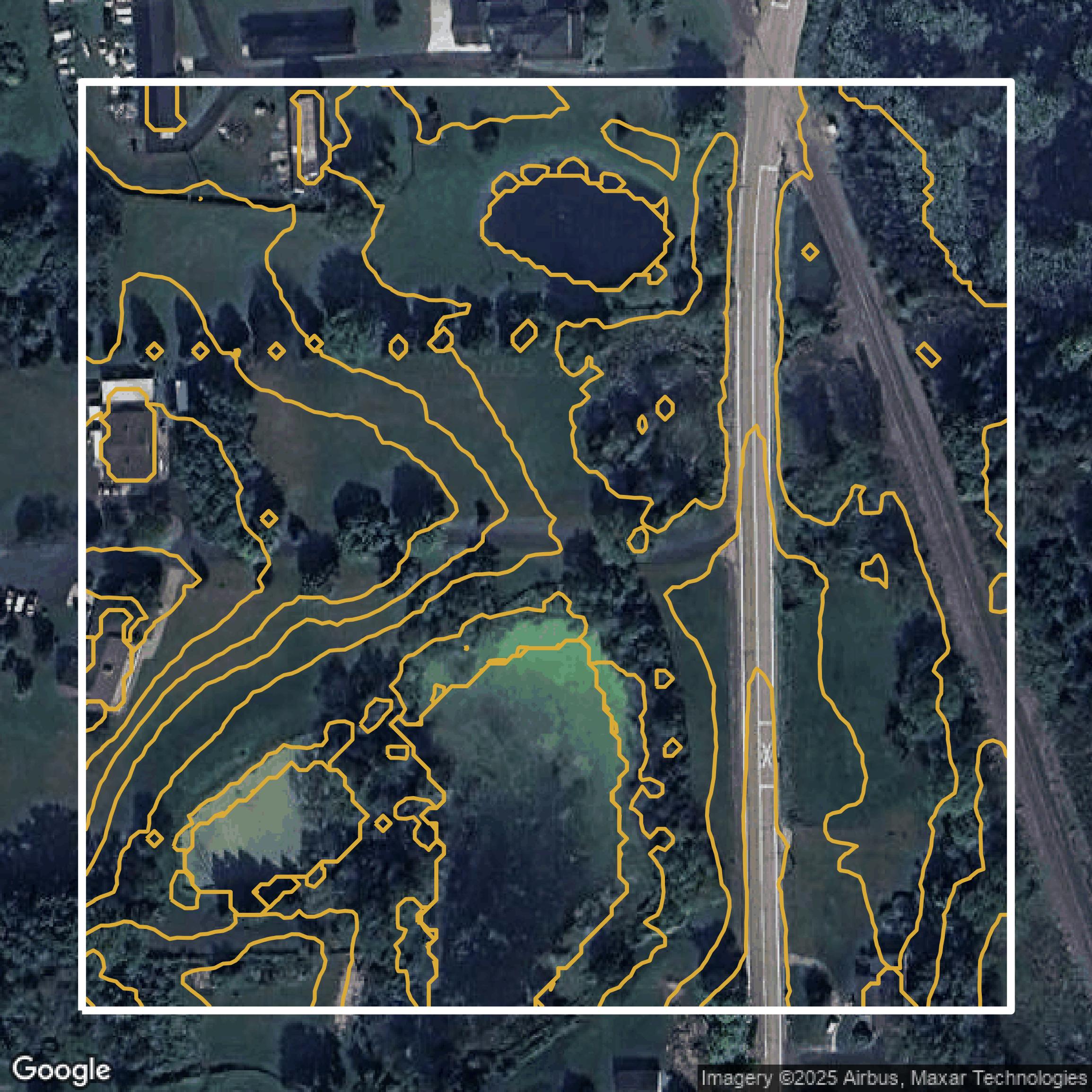 This image shows a contour map in Oakland County created using GIS data in Equator.